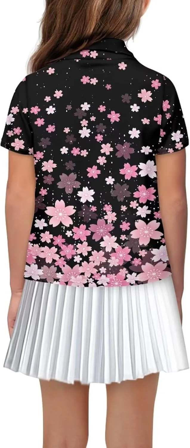 پولوشرت آستین کوتاه دخترانه Psaytomey، یقه برگردان دکمه دار، مناسب تنیس، خشک شونده سریع، لباس فرم ورزشی، تاپ ورزشی برای 5 تا 14 سال