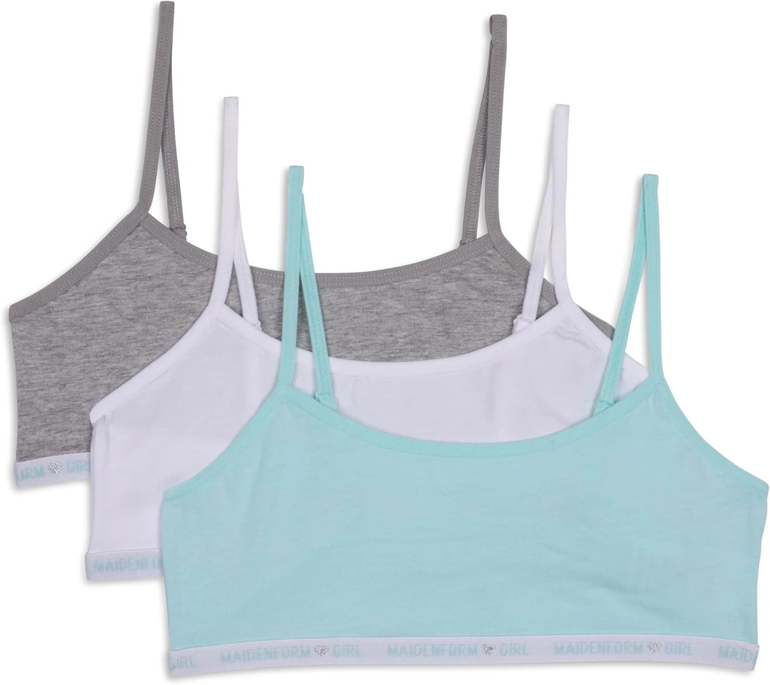 سوتین آموزشی نیم تنه نخی دخترانه Maidenform با نوار لوگو، بسته 3 عددی