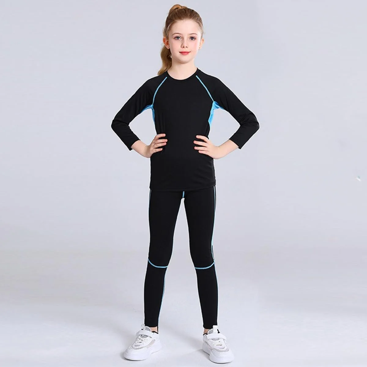 ست ورزشی دخترانه Linboo، ست یوگا 2 تکه با آستین بلند و شلوار، ست لباس، تنفسی و الاستیک، لباس رقص و تناسب اندام تنگ در فضای باز برای کودکان