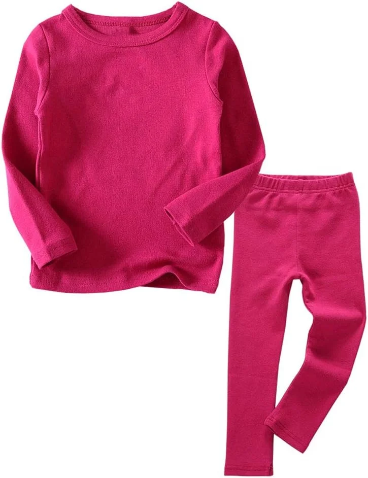 ست لباس زیر حرارتی پسرانه و دخترانه Little Boys Girls Long Johns 2 تکه، تاپ و شلوار یقه گرد، لباس خواب گرم بچه گانه (1-7 سال)
