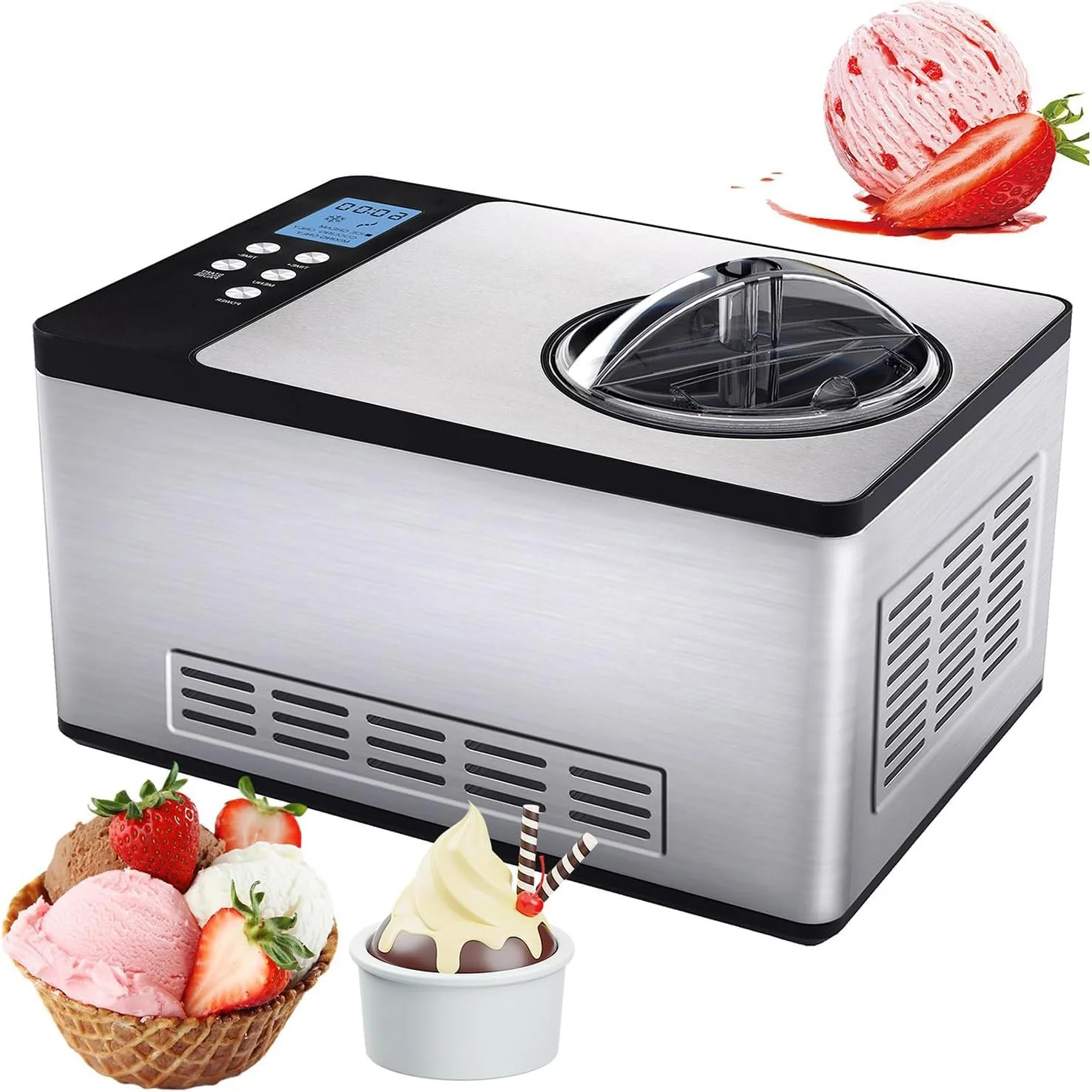 دستگاه بستنی ساز کمپرسور دار JODAIS با ظرفیت 1.5 لیتر، دستگاه بستنی ساز اتوماتیک خانگی با نمایشگر LCD، دستگاه خنک کننده، مناسب برای کودکان، خانه و تعطیلات دستگاه بستنی ساز کمپرسور دار JODAIS با ظرفیت 1.5 لیتر، دستگاه بستنی ساز اتوماتیک خانگی با نمایشگر LCD، دستگاه خنک کننده، مناسب برای کودکان، خانه و تعطیلات