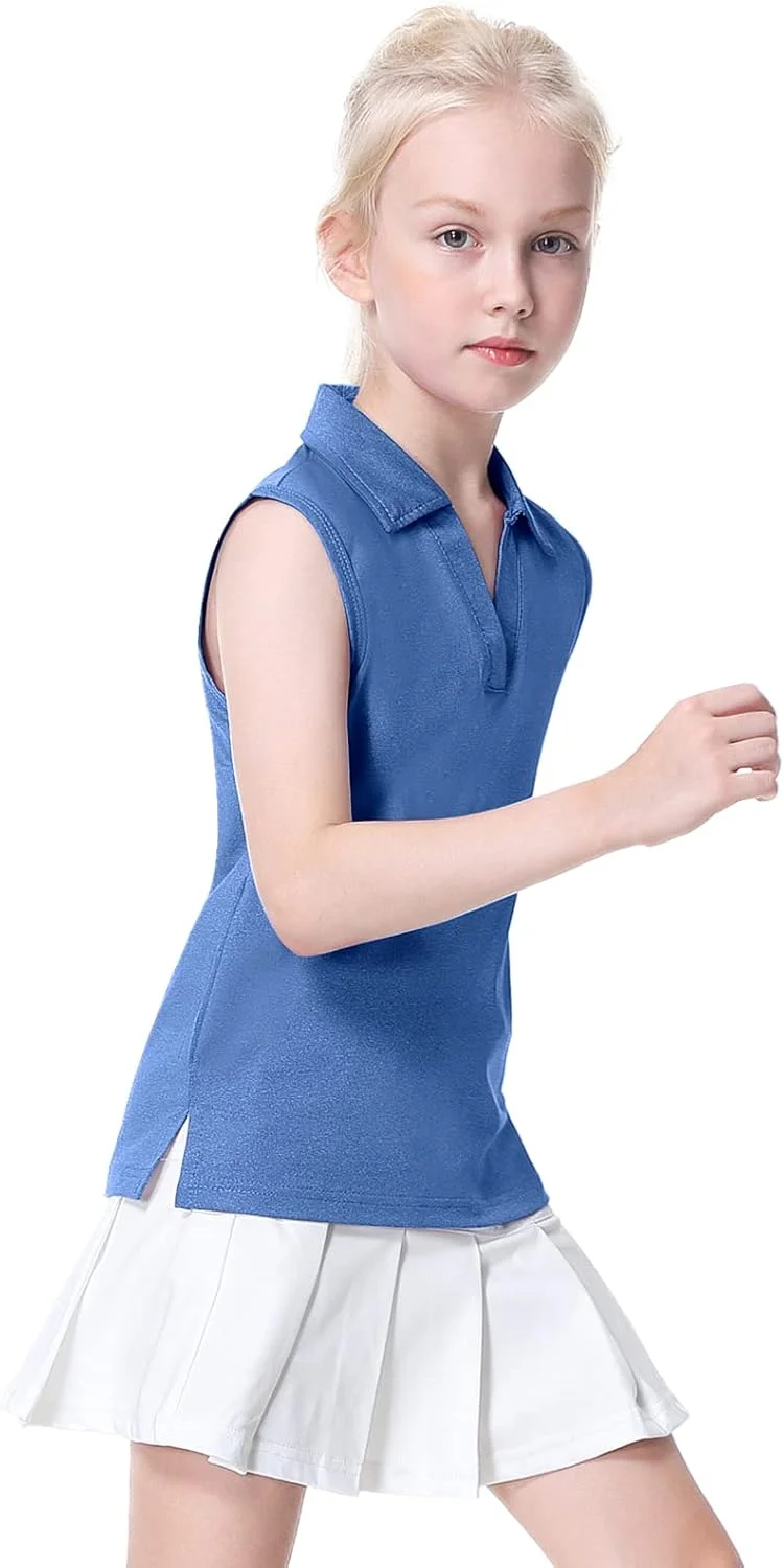 پولوشرت آستین حلقه ای گلف و تنیس دخترانه EXARUS، تاپ ورزشی یقه هفت بچگانه، محافظت در برابر اشعه ماوراء بنفش 50+، رطوبت گیر و خشک شونده سریع، مشکی، 12 سال