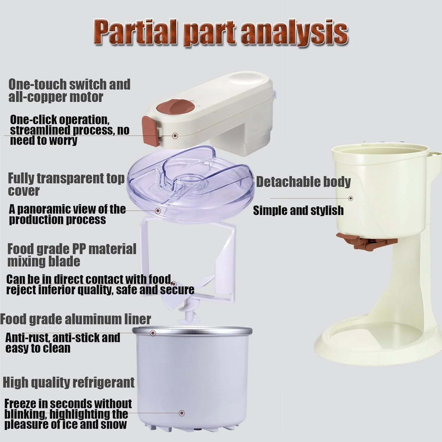دستگاه بستنی ساز و ماست ساز سریع آشپزخانه، دستگاه بستنی ساز خانگی، دستگاه های بستنی ساز ماست، برای آشپزخانه خانگی سریع، تمیز کردن آسان و صاف برای تهیه سوربت