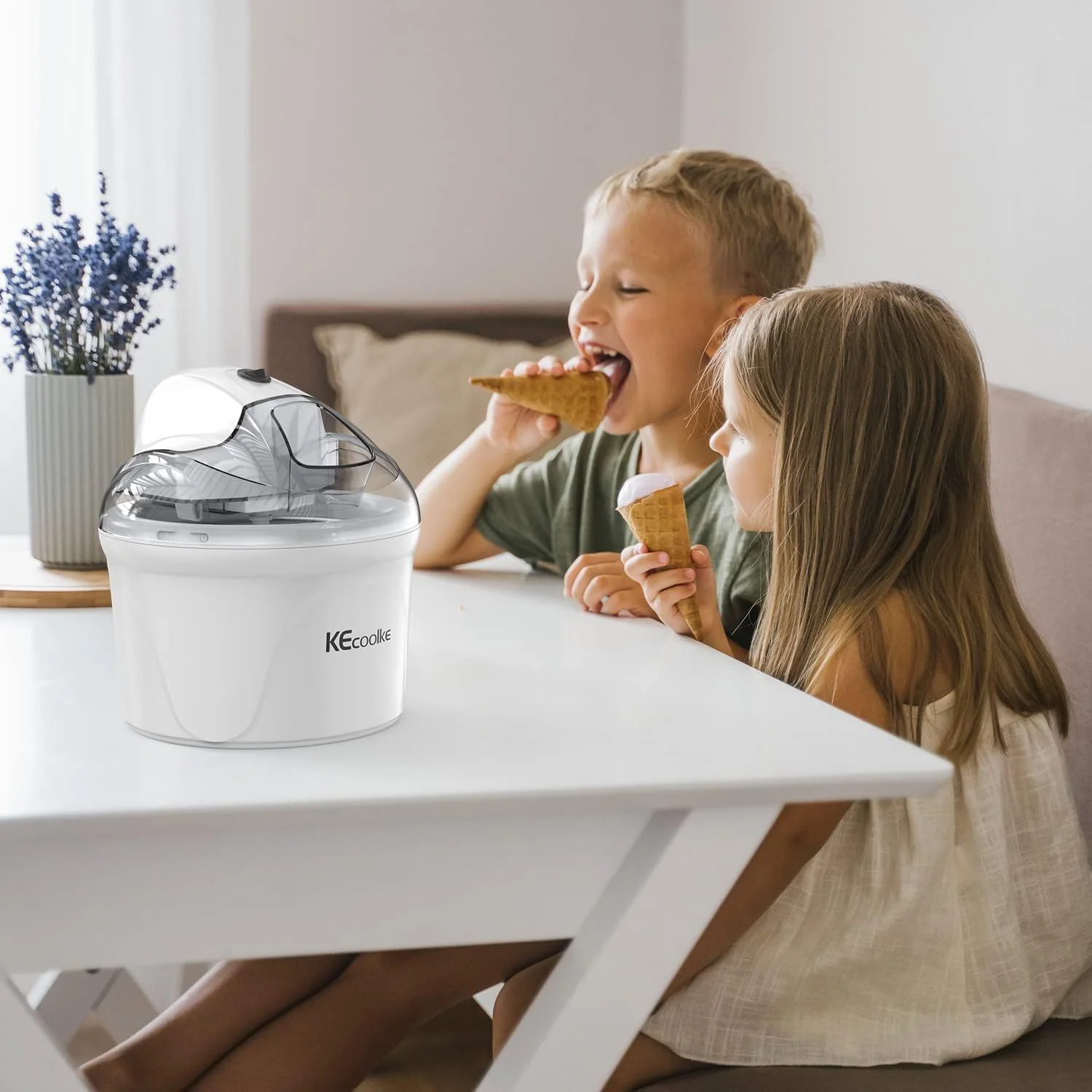 دستگاه بستنی ساز KECOOLKE، هدیه قدردانی از معلم، دستگاه بستنی برقی خانگی با ظرفیت 1.5 کوارت، ماست یخ زده، سوربت و ژلاتو