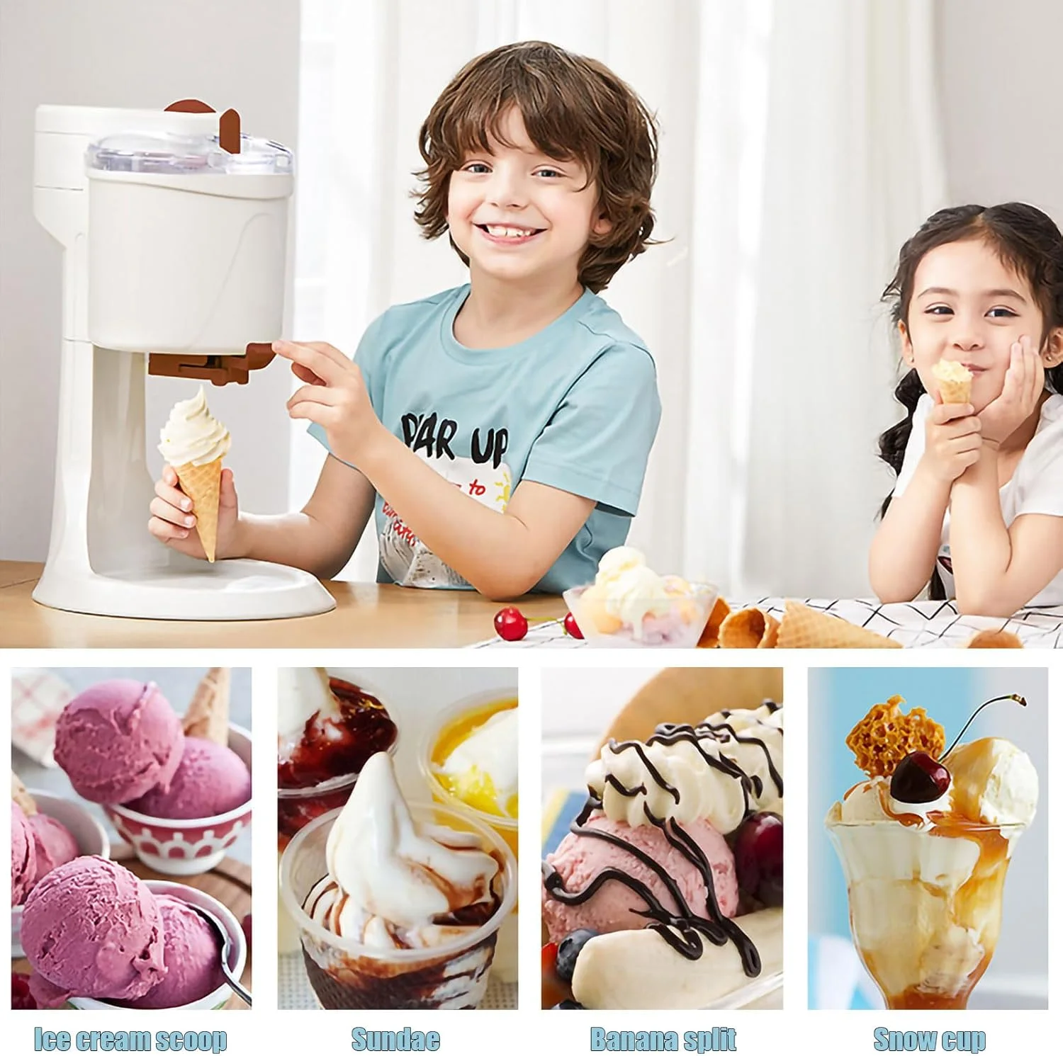 دستگاه بستنی ساز نرم KEPFITESE، آشپزخانه خانگی DIY، تولید سریع 10 دقیقه ای، دستگاه بستنی ساز میوه ای نرم، برای تهیه بستنی های میوه ای، طعم های مختلف بستنی (سفید، 220 ولت، 1000 میلی لیتر)