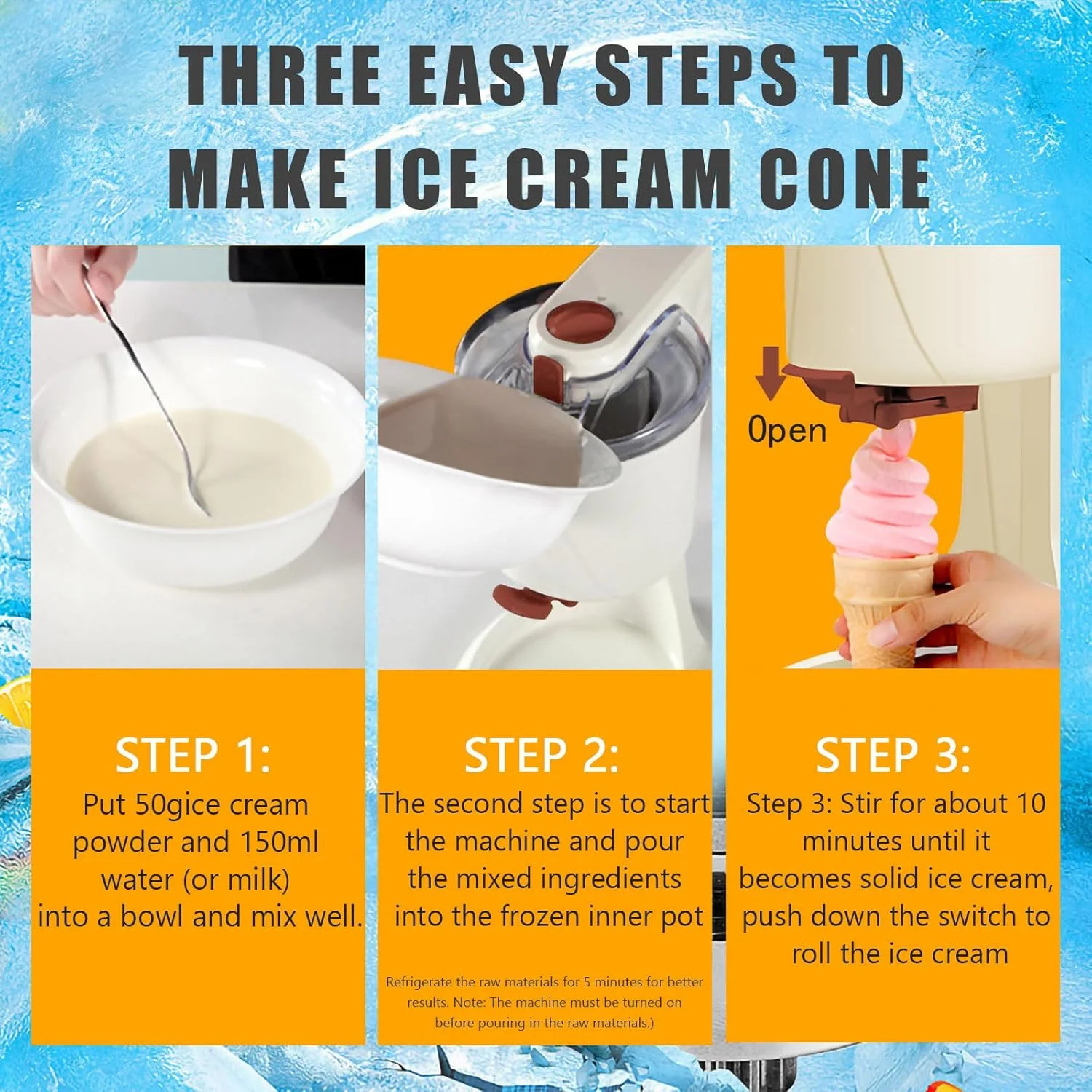 دستگاه بستنی ساز نرم KEPFITESE، آشپزخانه خانگی DIY، تولید سریع 10 دقیقه ای، دستگاه بستنی ساز میوه ای نرم، برای تهیه بستنی های میوه ای، طعم های مختلف بستنی (سفید، 220 ولت، 1000 میلی لیتر)