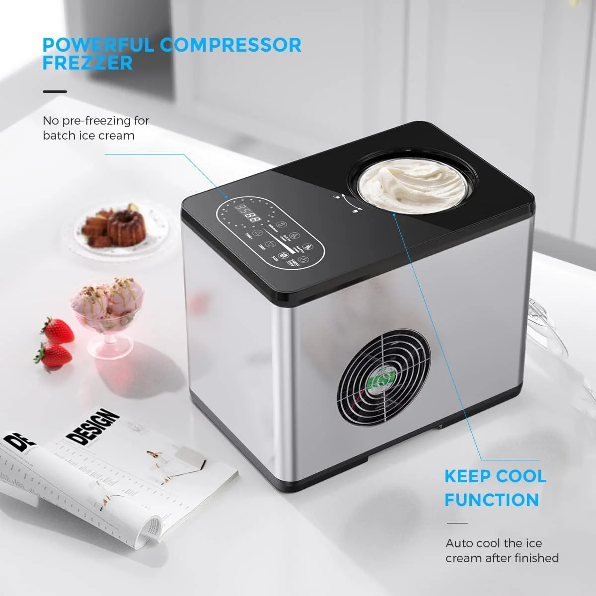 دستگاه بستنی ساز کمپرسوری HYQNG 1.5 لیتری، دستگاه بستنی ساز اتوماتیک خانگی با نمایشگر LCD، دستگاه بستنی ساز با کمپرسور، دستگاه خنک کننده، برای کودکان، خانه، تعطیلات دستگاه بستنی ساز کمپرسوری HYQNG 1.5 لیتری، دستگاه بستنی ساز اتوماتیک خانگی با نمایشگر LCD، دستگاه بستنی ساز با کمپرسور، دستگاه خنک کننده، برای کودکان، خانه، تعطیلات