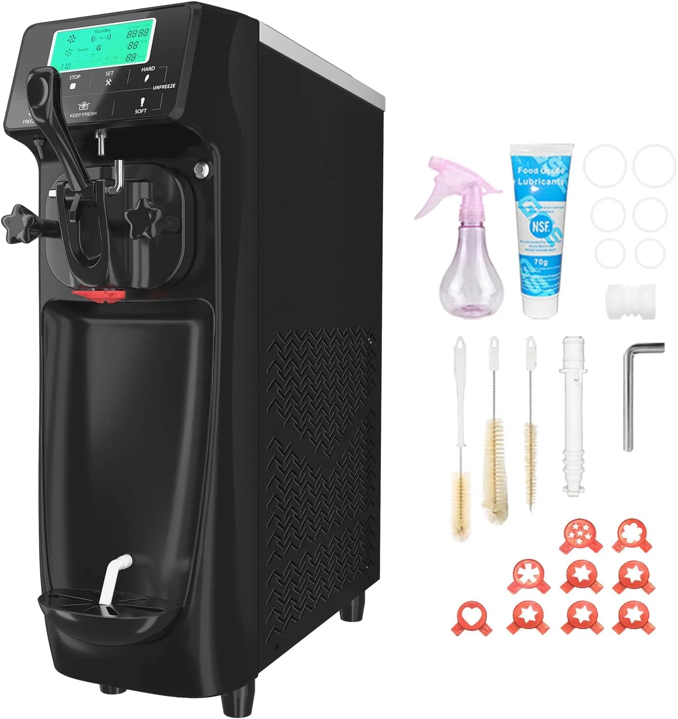 دستگاه بستنی ساز تجاری GSEICE برای مصارف خانگی، دستگاه بستنی ساز نرم با ظرفیت 12 تا 16 لیتر در ساعت با پیش سرد کننده، دستگاه بستنی ساز تک طعم، دستگاه بستنی ساز نرم رومیزی 1050 واتی (مشکی) دستگاه بستنی ساز تجاری GSEICE برای مصارف خانگی، دستگاه بستنی ساز نرم با ظرفیت 12 تا 16 لیتر در ساعت با پیش سرد کننده، دستگاه بستنی ساز تک طعم، دستگاه بستنی ساز نرم رومیزی 1050 واتی (مشکی)