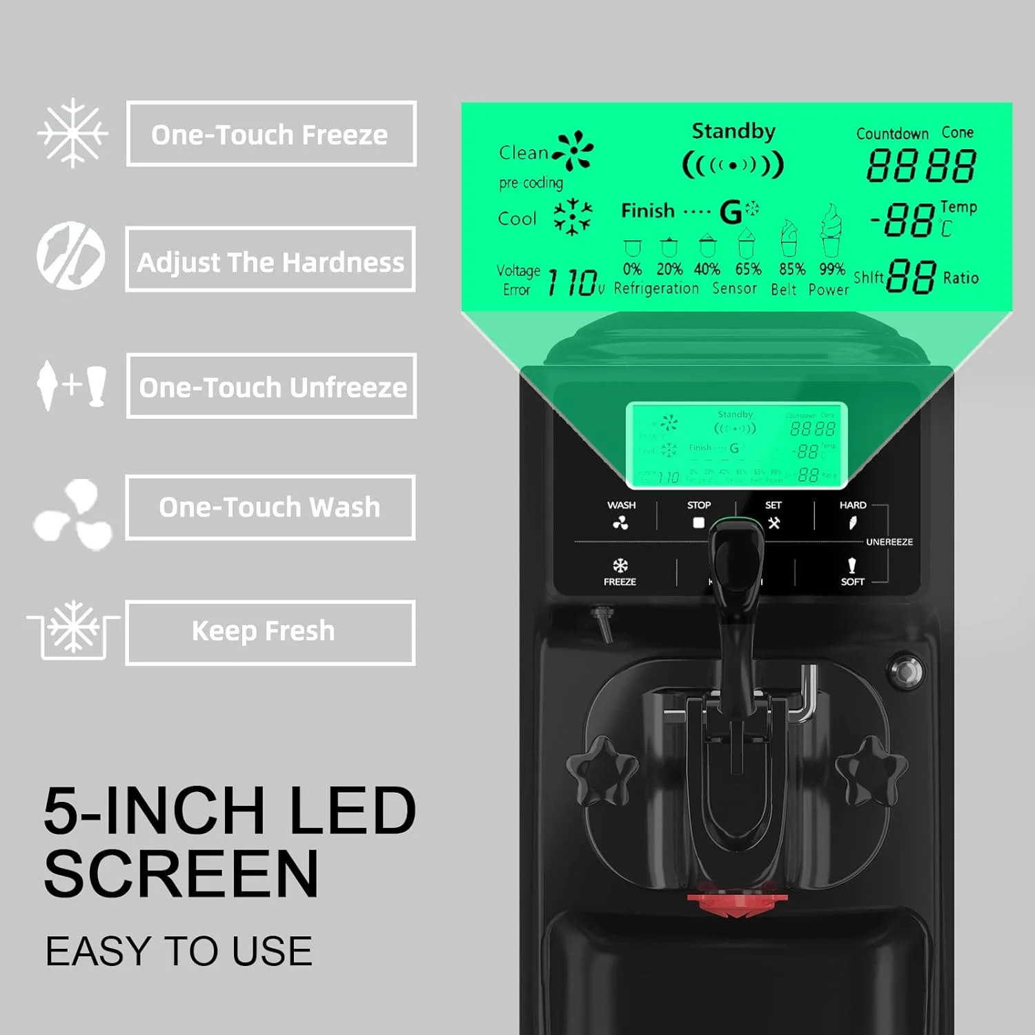 دستگاه بستنی ساز تجاری GSEICE برای مصارف خانگی، دستگاه بستنی ساز نرم با ظرفیت 12 تا 16 لیتر در ساعت با پیش سرد کننده، دستگاه بستنی ساز تک طعم، دستگاه بستنی ساز نرم رومیزی 1050 واتی (مشکی) دستگاه بستنی ساز تجاری GSEICE برای مصارف خانگی، دستگاه بستنی ساز نرم با ظرفیت 12 تا 16 لیتر در ساعت با پیش سرد کننده، دستگاه بستنی ساز تک طعم، دستگاه بستنی ساز نرم رومیزی 1050 واتی (مشکی)