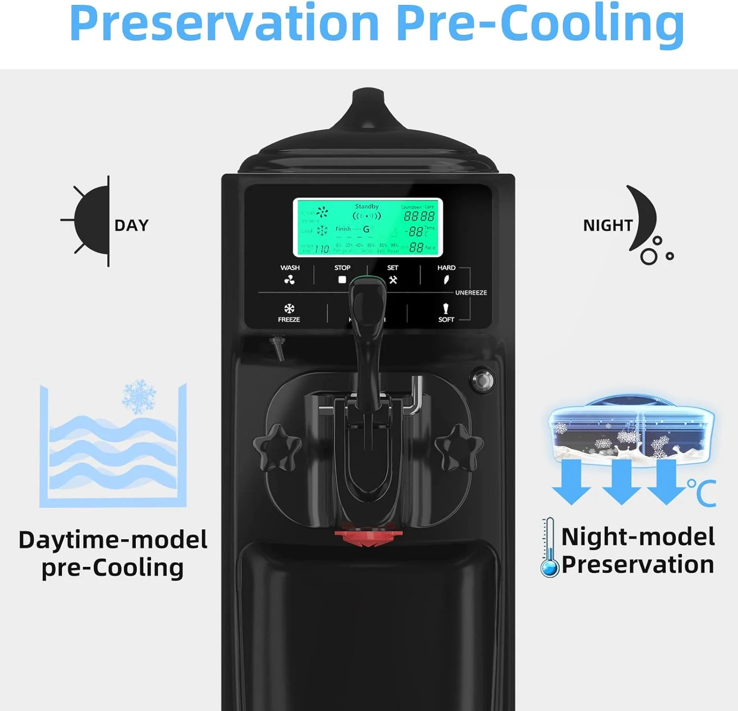 دستگاه بستنی ساز تجاری GSEICE برای مصارف خانگی، دستگاه بستنی ساز نرم با ظرفیت 12 تا 16 لیتر در ساعت با پیش سرد کننده، دستگاه بستنی ساز تک طعم، دستگاه بستنی ساز نرم رومیزی 1050 واتی (مشکی) دستگاه بستنی ساز تجاری GSEICE برای مصارف خانگی، دستگاه بستنی ساز نرم با ظرفیت 12 تا 16 لیتر در ساعت با پیش سرد کننده، دستگاه بستنی ساز تک طعم، دستگاه بستنی ساز نرم رومیزی 1050 واتی (مشکی)