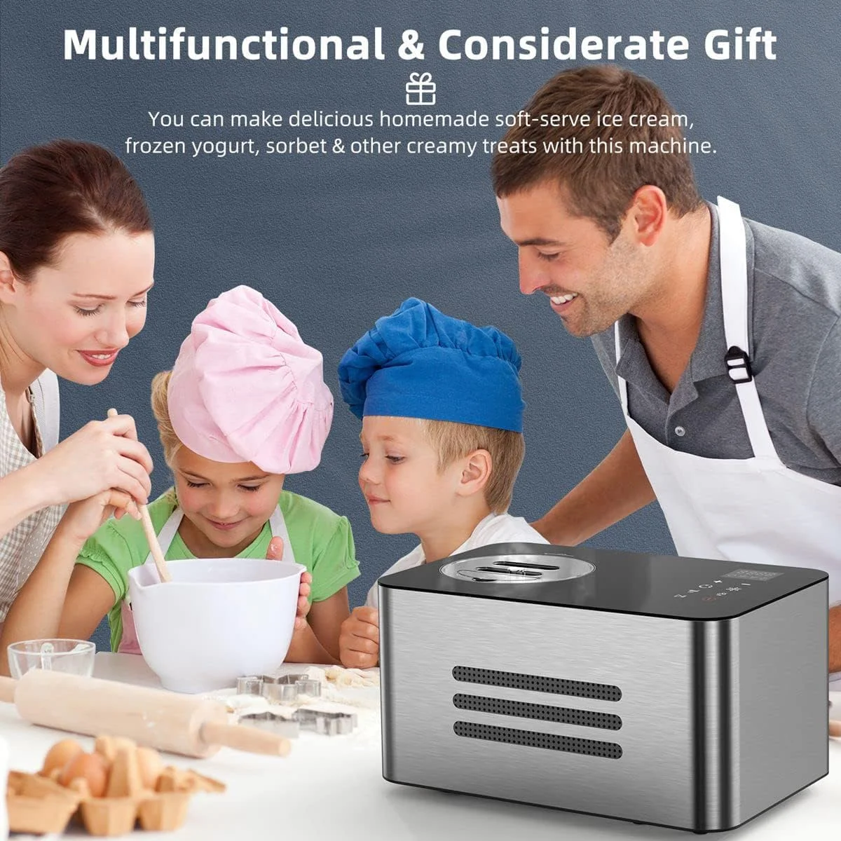 دستگاه بستنی ساز اتوماتیک HYQNG با کمپرسور، دستگاه بستنی ساز 1.5 لیتری برای خانه با صفحه نمایش LCD، دستگاه بستنی ساز کمپرسور دار، دستگاه خنک کننده برای کودکان، خانه، تعطیلات دستگاه بستنی ساز اتوماتیک HYQNG با کمپرسور، دستگاه بستنی ساز 1.5 لیتری برای خانه با صفحه نمایش LCD، دستگاه بستنی ساز کمپرسور دار، دستگاه خنک کننده برای کودکان، خانه، تعطیلات