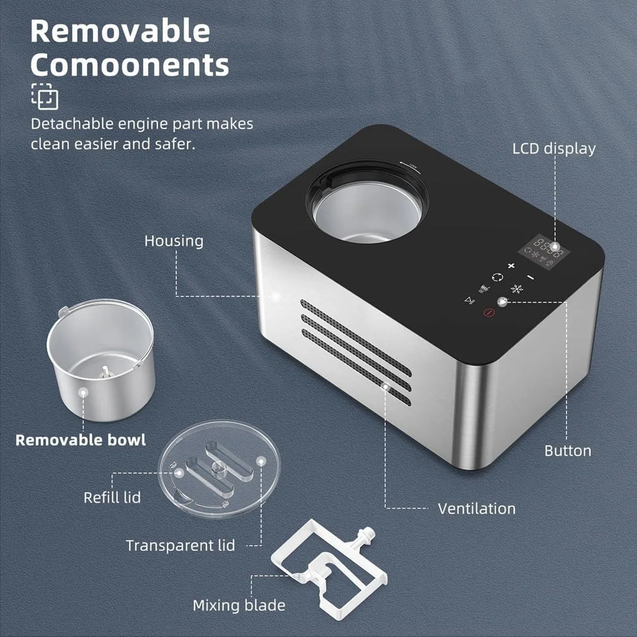 دستگاه بستنی ساز اتوماتیک GHRERTX با کمپرسور، بستنی ساز 1.5 لیتری خانگی با نمایشگر LCD، دستگاه بستنی ساز کمپرسوری، دستگاه خنک کننده برای کودکان، خانه، تعطیلات دستگاه بستنی ساز اتوماتیک GHRERTX با کمپرسور، بستنی ساز 1.5 لیتری خانگی با نمایشگر LCD، دستگاه بستنی ساز کمپرسوری، دستگاه خنک کننده برای کودکان، خانه، تعطیلات