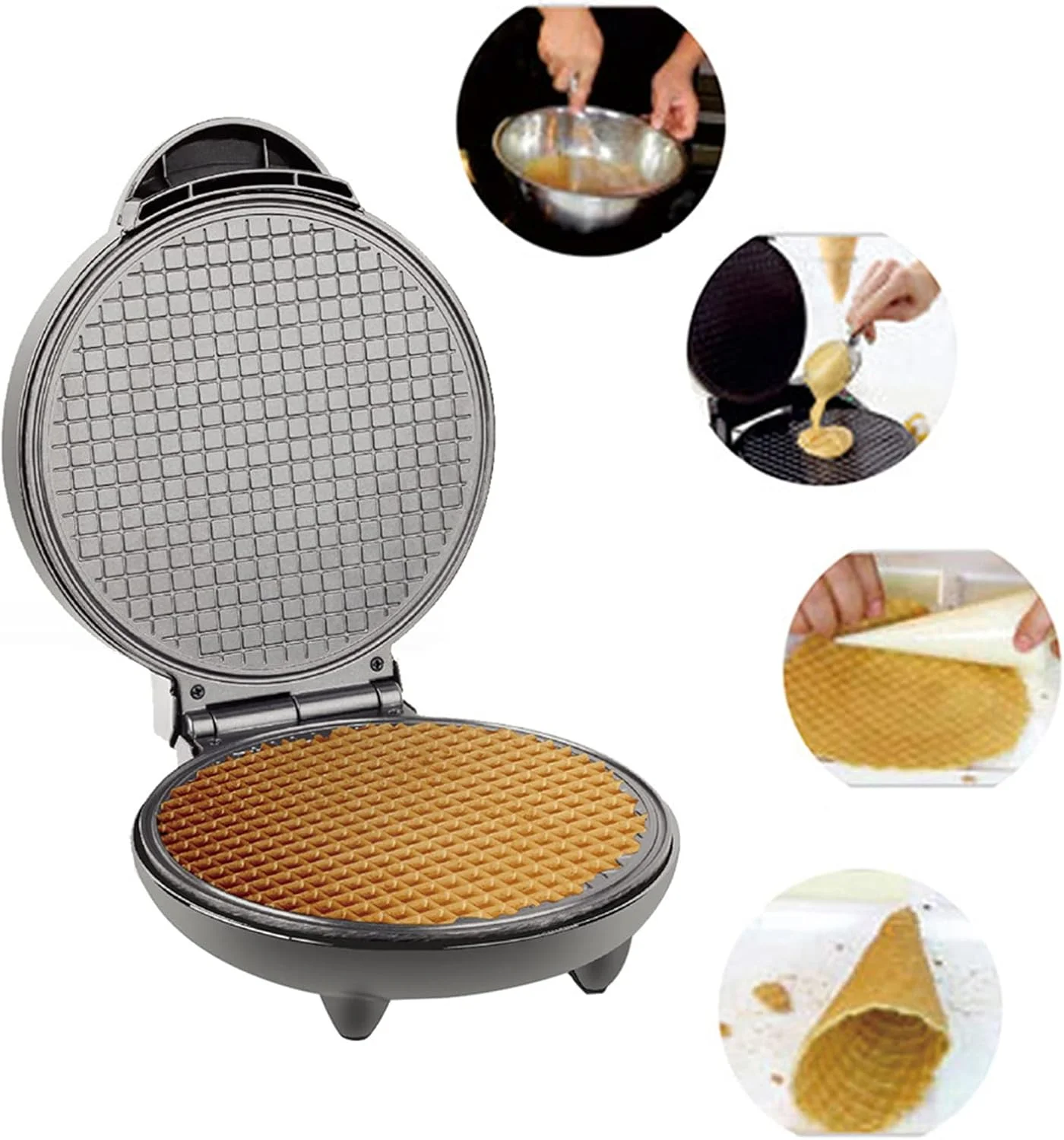 دستگاه بستنی ساز قیفی برقی 1200 واتی Fawoonu با غلتک، وافل ساز قیفی و کاسه ای، پخت وافل نچسب روی دستگاه، بدنه استیل ضد زنگ برای صبحانه خانگی دستگاه بستنی ساز قیفی برقی 1200 واتی Fawoonu با غلتک، وافل ساز قیفی و کاسه ای، پخت وافل نچسب روی دستگاه، بدنه استیل ضد زنگ برای صبحانه خانگی