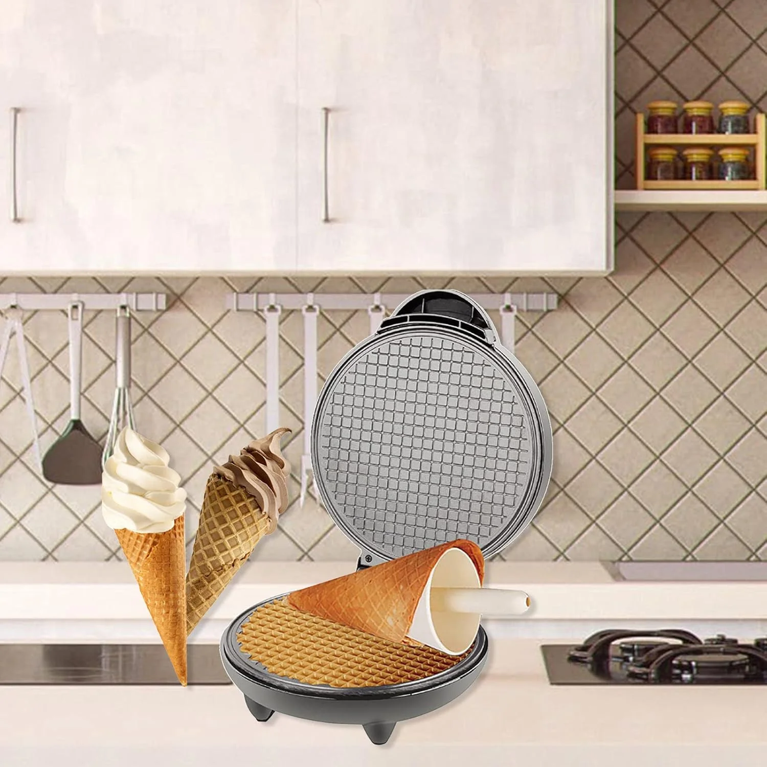 دستگاه بستنی ساز قیفی برقی 1200 واتی Fawoonu با غلتک، وافل ساز قیفی و کاسه ای، پخت وافل نچسب روی دستگاه، بدنه استیل ضد زنگ برای صبحانه خانگی دستگاه بستنی ساز قیفی برقی 1200 واتی Fawoonu با غلتک، وافل ساز قیفی و کاسه ای، پخت وافل نچسب روی دستگاه، بدنه استیل ضد زنگ برای صبحانه خانگی