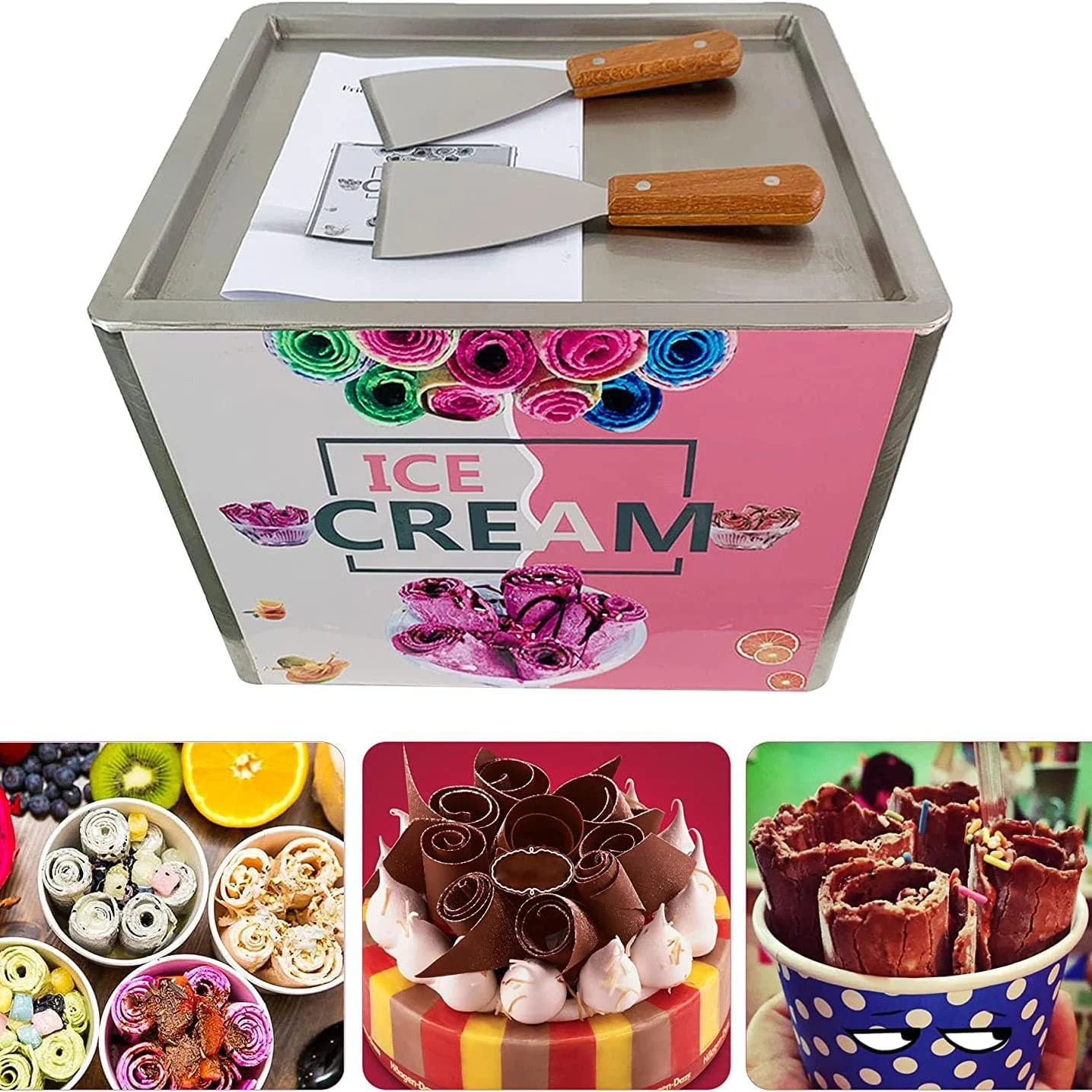 دستگاه بستنی رولی ماست سرخ شده برقی، دستگاه ماست خامه ای سرخ شده 330 واتی، با 2 عدد کاردک بستنی، بستنی رولی خانگی آسان، برای کافه ها و مغازه های دسر دستگاه بستنی رولی ماست سرخ شده برقی، دستگاه ماست خامه ای سرخ شده 330 واتی، با 2 عدد کاردک بستنی، بستنی رولی خانگی آسان، برای کافه ها و مغازه های دسر