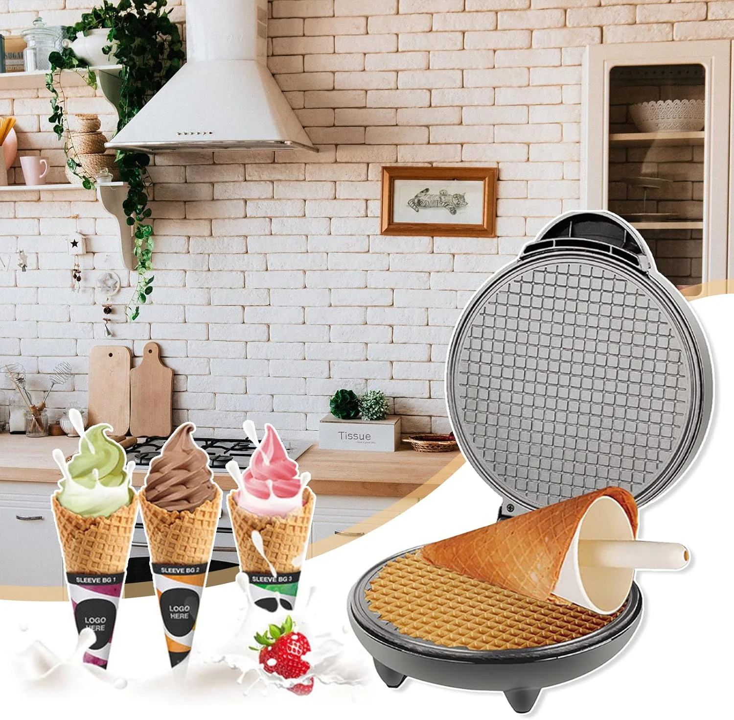 دستگاه بستنی ساز قیفی برقی 1200 واتی Fawoonu با غلتک، وافل ساز قیفی و کاسه ای، پخت وافل نچسب روی دستگاه، بدنه استیل ضد زنگ برای صبحانه خانگی دستگاه بستنی ساز قیفی برقی 1200 واتی Fawoonu با غلتک، وافل ساز قیفی و کاسه ای، پخت وافل نچسب روی دستگاه، بدنه استیل ضد زنگ برای صبحانه خانگی