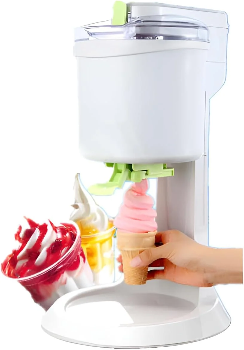 دستگاه بستنی ساز 1 لیتری 15 وات، دستگاه کلاسیک و اصلی برای تهیه دسر سالم، بستنی میوه ای نرم، بستنی یخی، ژلاتو نرم، اسموتی، یخ در بهشت، ماست منجمد بدون لبنیات، موز، آناناس، انواع توت ها