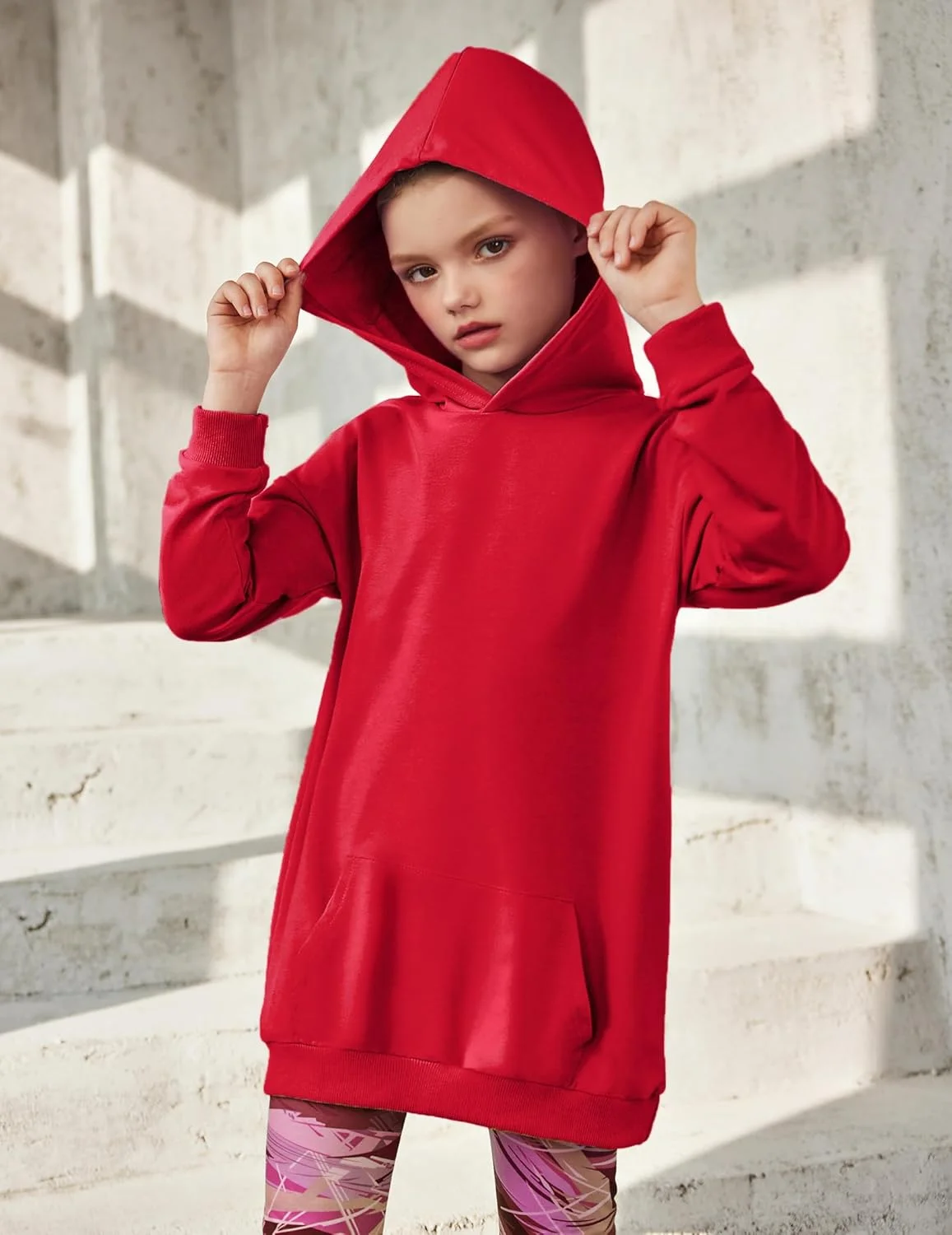 هودی دخترانه آرشینر، پلیور بلند کلاه دار بچه گانه با جیب کانگورویی