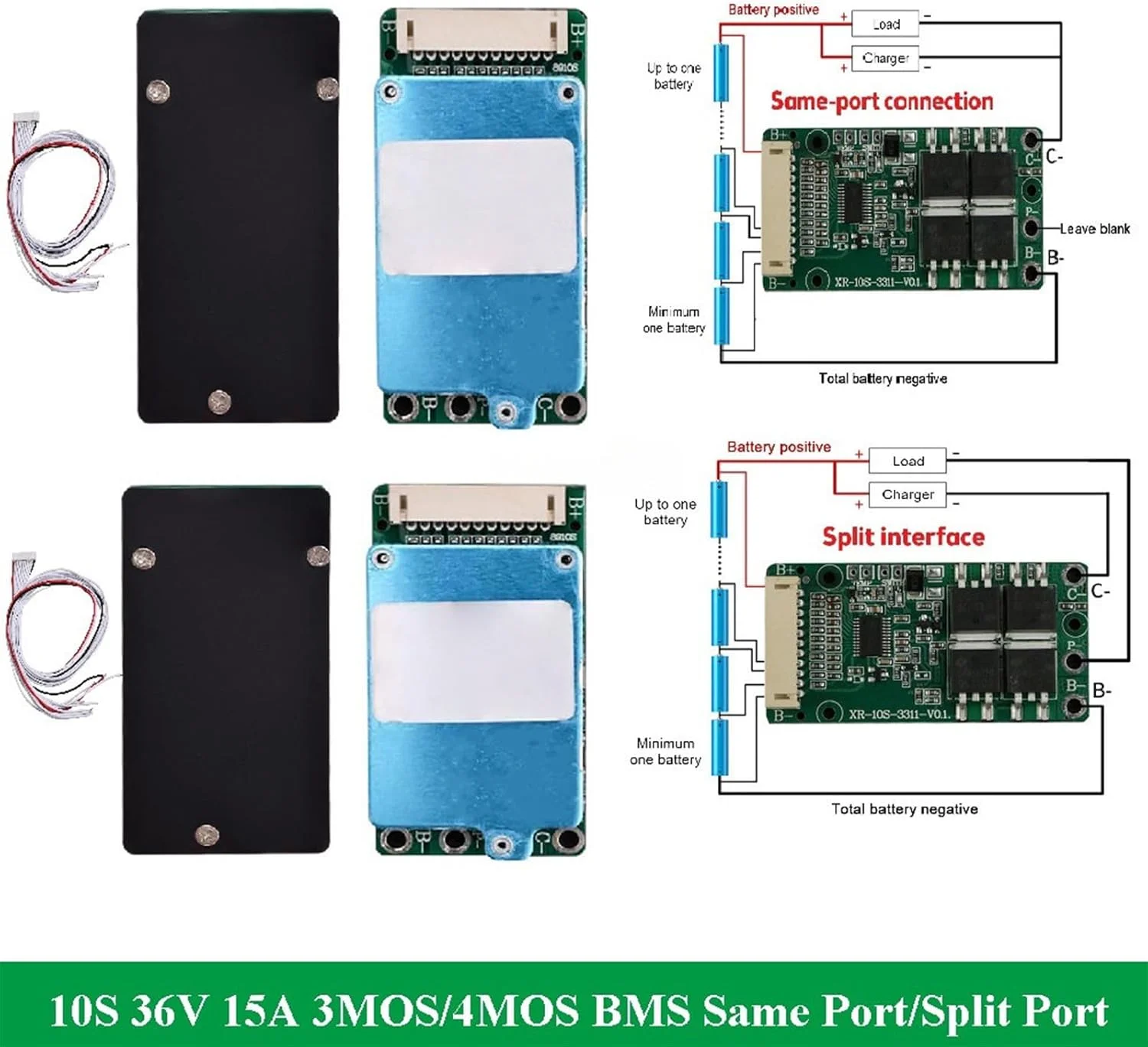 برد محافظ باتری لیتیوم یون 10S 36V 15A با محافظت در برابر ولتاژ بالا/تخلیه بیش از حد/اتصال کوتاه، جریان بالا