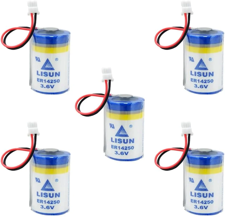 JINGMM بسته 5 عددی باتری لیتیومی ER14250 3.6V 1200mAh سایز 1/2AA برای LISUN ER14250 دلتا پروگرامر DVP-80EH با پلاگ سفید