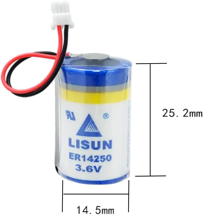 JINGMM یک عدد باتری لیتیومی ER14250 با ولتاژ 3.6 ولت و ظرفیت 1200 میلی آمپر ساعت سایز 1/2AA برای LISUN ER14250 دلتا پروگرامر DVP-80EH با پلاگ سفید