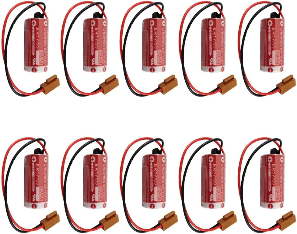 JINGMM بسته 10 عددی باتری ER17/33 3.6V 1600mAh 2/3A PLC غیر قابل شارژ برای کنترل صنعتی با پلاگ قهوه ای