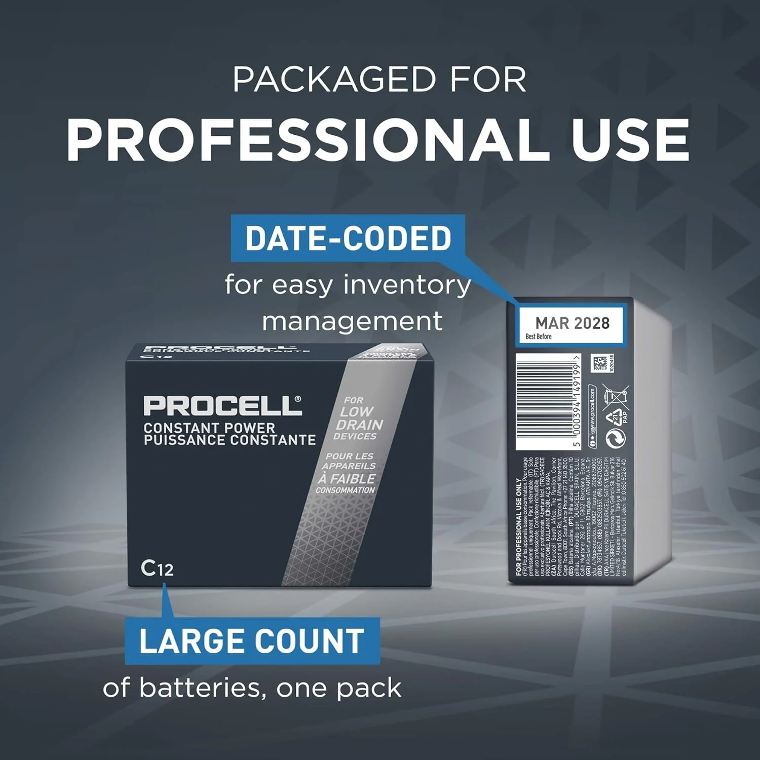 بسته 12 عددی باتری قلمی Duracell Procell C مدل PC1400 از Procter & Gamble