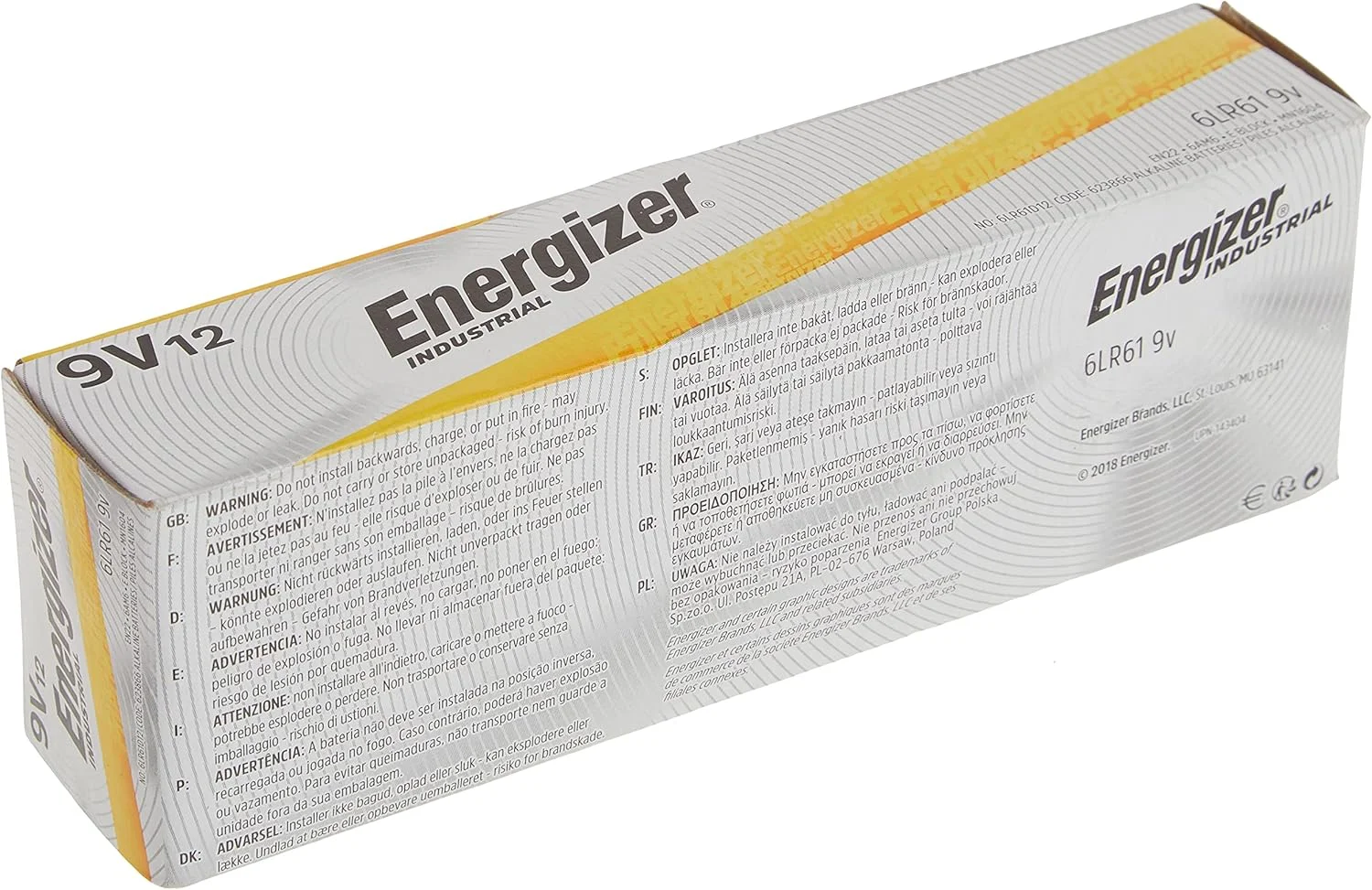 باتری های 9 ولت صنعتی Energizer، باتری آلکالاین 9 ولت (12 عدد)