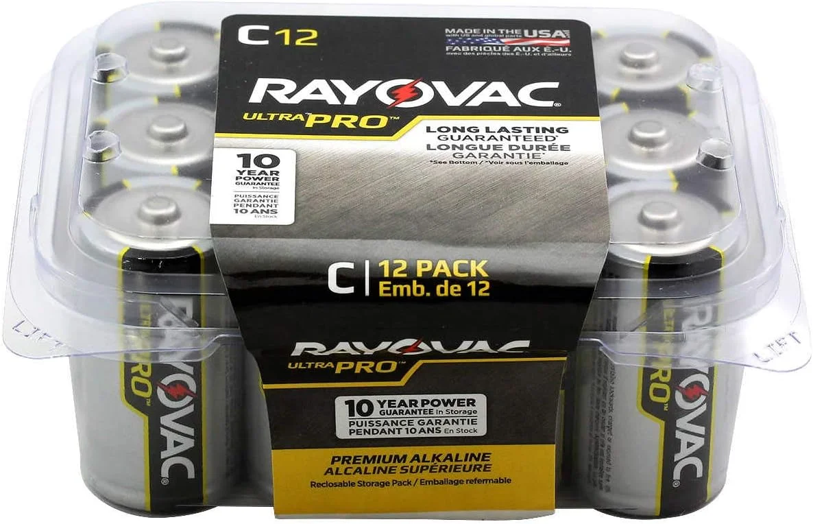 باتری های آلکالاین صنعتی Rayovac مدل UltraPro ALC-12PPJ، سایز C، استاندارد، مشکی (بسته 24 عددی) (ALC12-2)