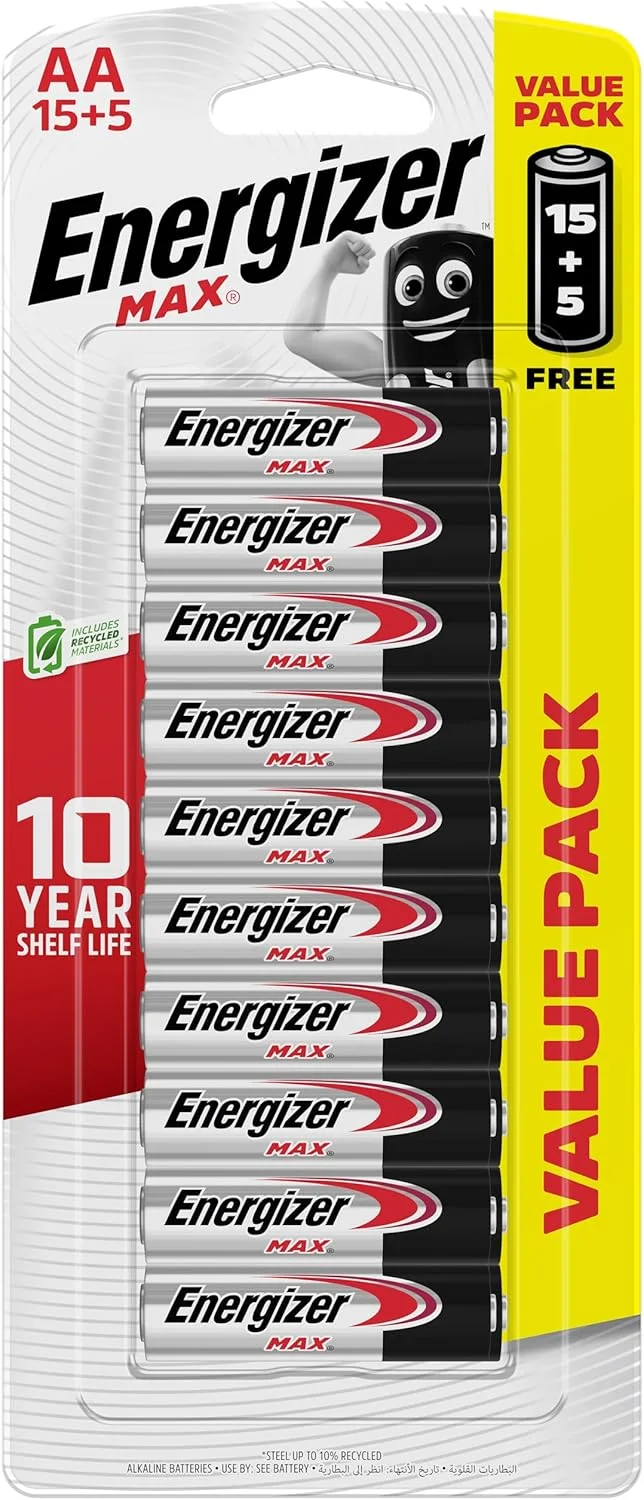 باتری آلکالاین قلمی 1.5 ولت Energizer E91Hp Max، 20 عددی - مشکی