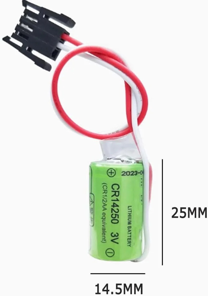 JINGMM یک عدد باتری لیتیومی غیر قابل شارژ CR14250 3V 850mAh PLC برای CR14250SE، CJ1W-BAT01، Servo 1747-BA (همراه با پلاگین مشکی کنترل صنعتی PLC)