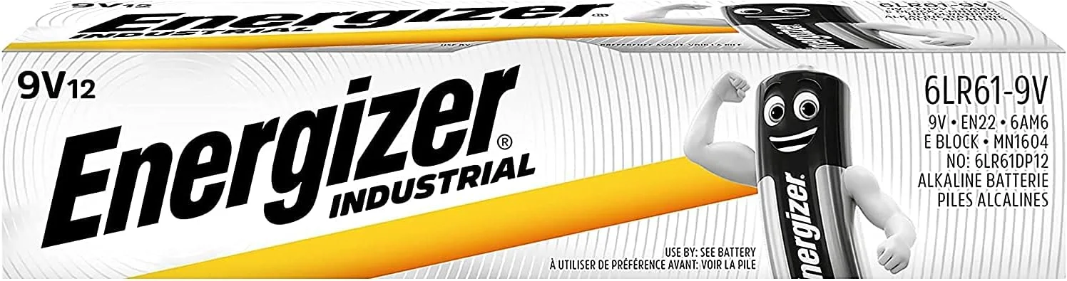 باتری های آلکالاین 9 ولت صنعتی Energizer (بسته 12 عددی)، 6LR61 باتری های آلکالاین 9 ولت صنعتی Energizer (بسته 12 عددی)، 6LR61