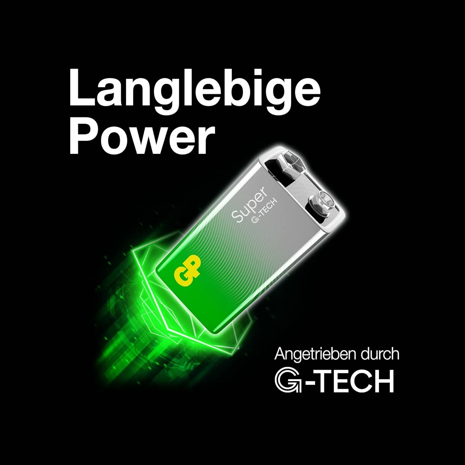 باتری کتابی آلکالاین 9 ولت GP Super، باتری کتابی 6LR61 9 ولت، با چگالی انرژی بالا، فناوری G-TECH Longlife، بسته 1 عددی