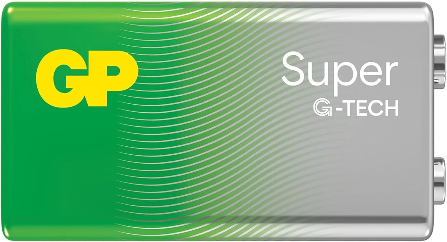 باتری کتابی آلکالاین 9 ولت GP Super، باتری کتابی 6LR61 9 ولت، با چگالی انرژی بالا، فناوری G-TECH Longlife، بسته 1 عددی