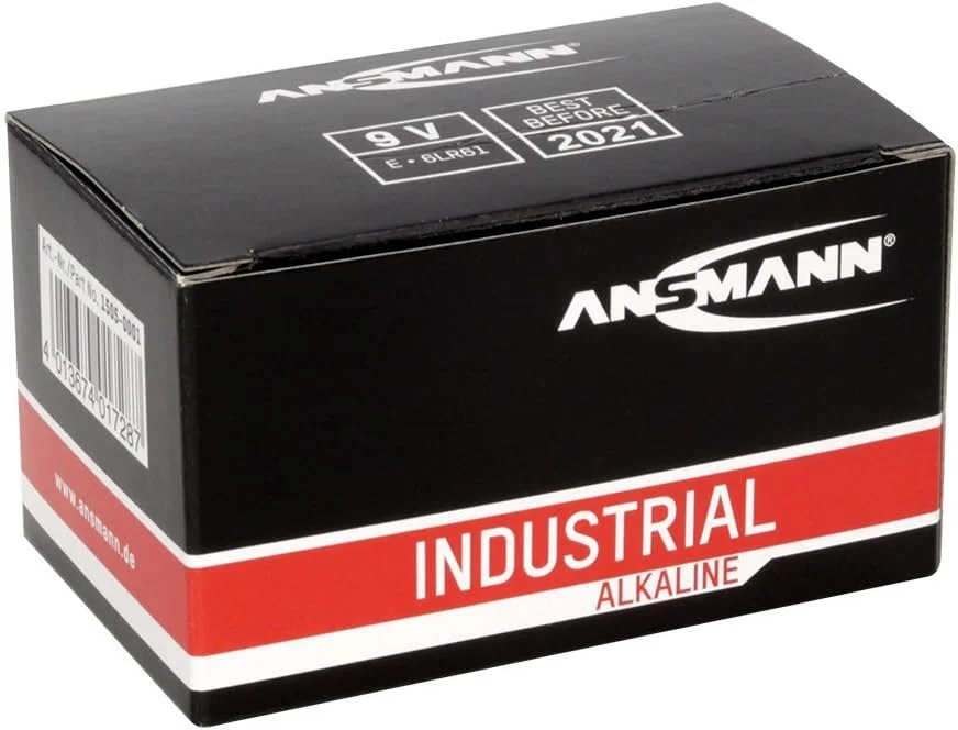 باتری های آلکالاین صنعتی 9 ولت ANSMANN [بسته 10 عددی] باتری کتابی 9 ولت با ظرفیت بالا و ماندگاری طولانی برای لوازم خانگی و تجهیزات صنعتی یا آزمایشگاهی