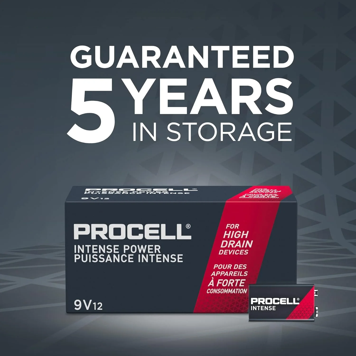 باتری های آلکالاین اینتنس 9 ولت PROCELL، باتری آلکالاین 9 ولت برای دستگاه های حرفه ای با مصرف بالا، باتری 9 ولت با قدرت ماندگاری طولانی، باتری های صنعتی 9 ولت همه منظوره، بسته عمده 72 عددی