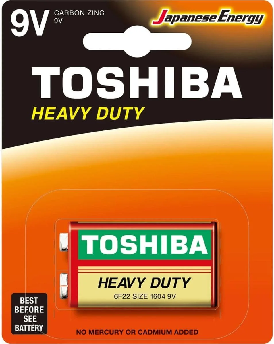باتری کربنی زینک سنگین TOSHIBA - ایده آل برای دستگاه های کم مصرف، 9 ولت، بسته 1 عددی