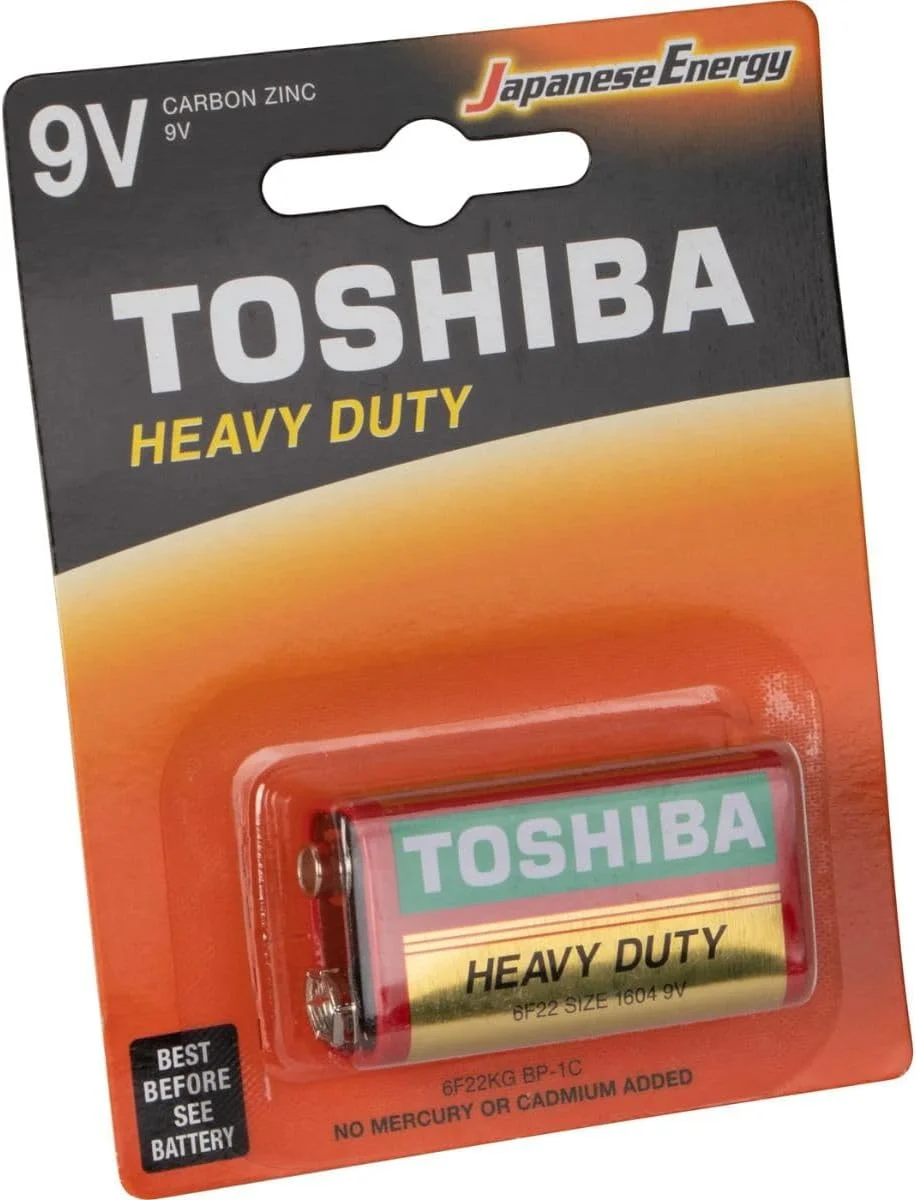 باتری کربنی زینک سنگین TOSHIBA - ایده آل برای دستگاه های کم مصرف، 9 ولت، بسته 1 عددی