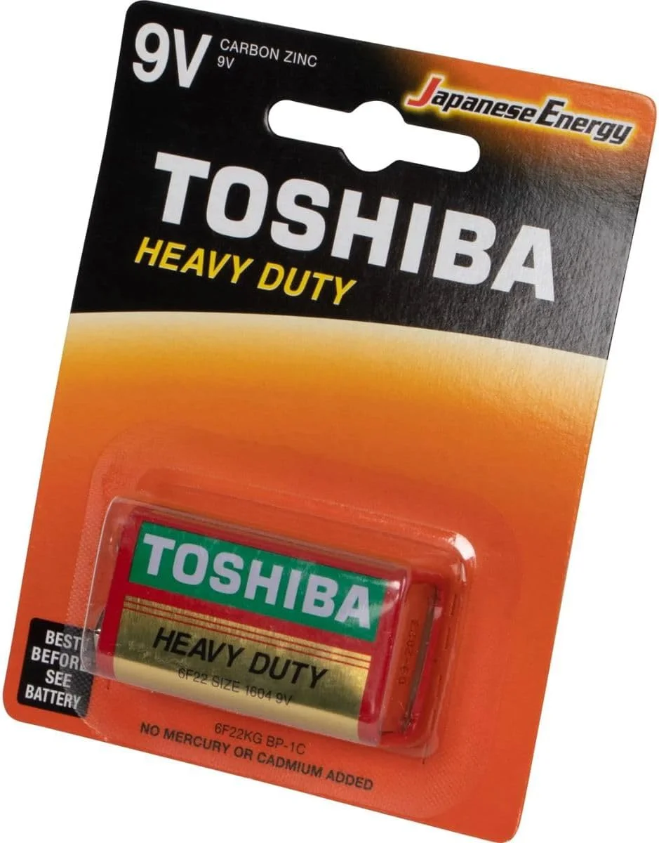 باتری کربنی زینک سنگین TOSHIBA - ایده آل برای دستگاه های کم مصرف، 9 ولت، بسته 1 عددی