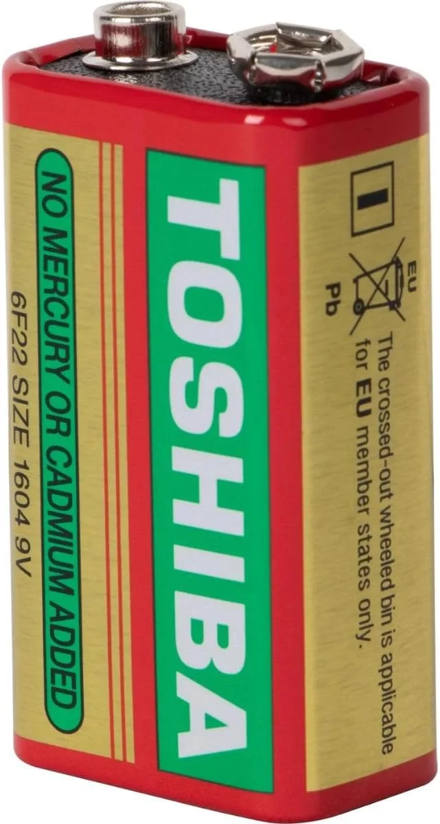 باتری کربنی زینک سنگین TOSHIBA - ایده آل برای دستگاه های کم مصرف، 9 ولت، بسته 1 عددی