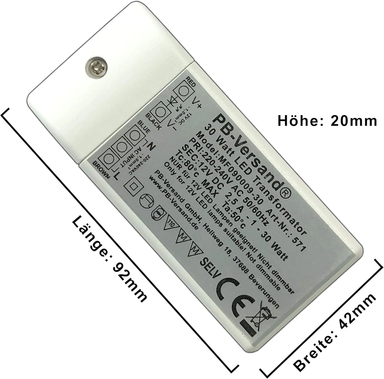 ترانسفورماتور مینی لامپ LED PB-Versand، 24 ولت DC، 30 وات (H20mm)، منبع تغذیه DC، درایور ترانسفورماتور