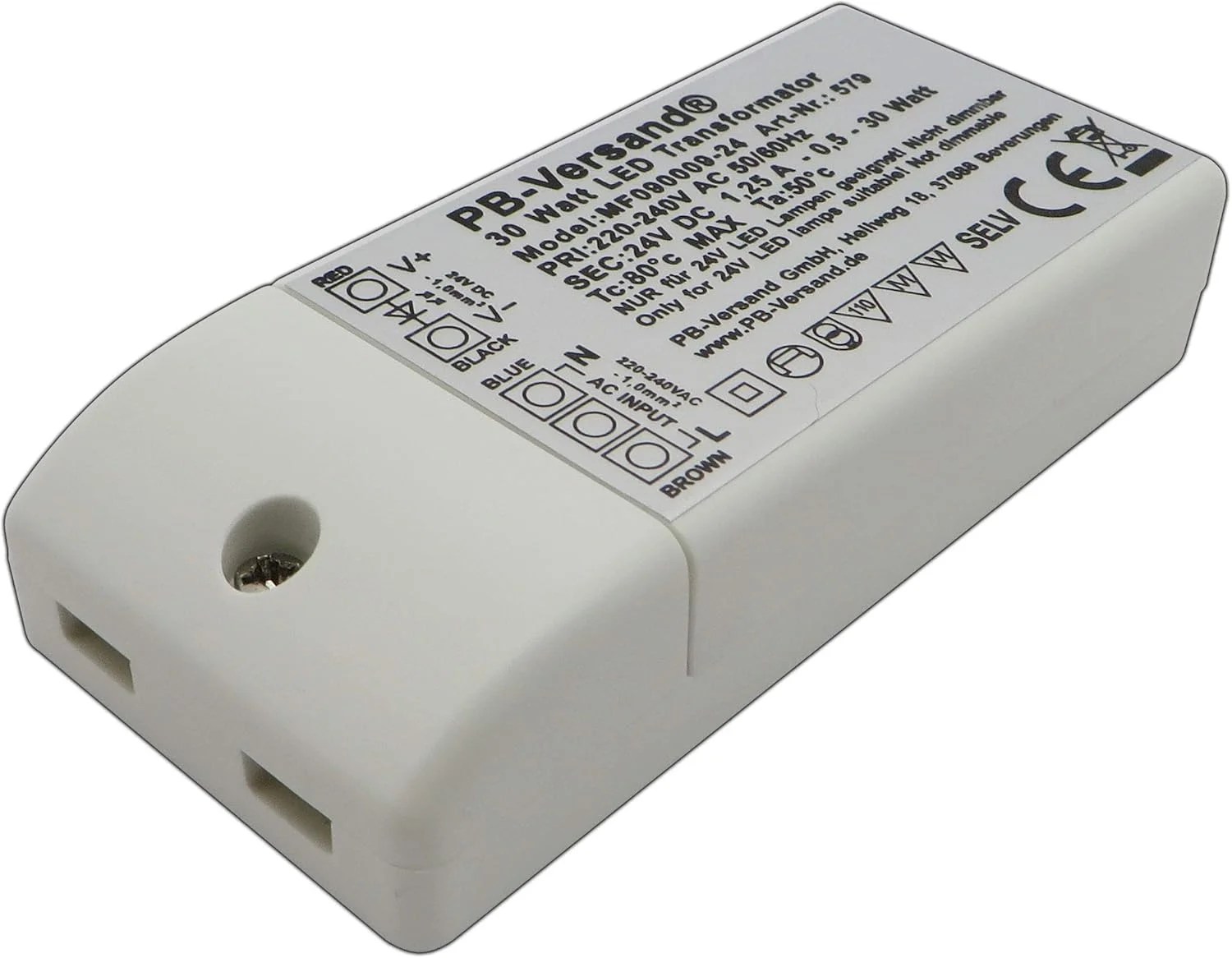 ترانسفورماتور مینی لامپ LED PB-Versand، 24 ولت DC، 30 وات (H20mm)، منبع تغذیه DC، درایور ترانسفورماتور