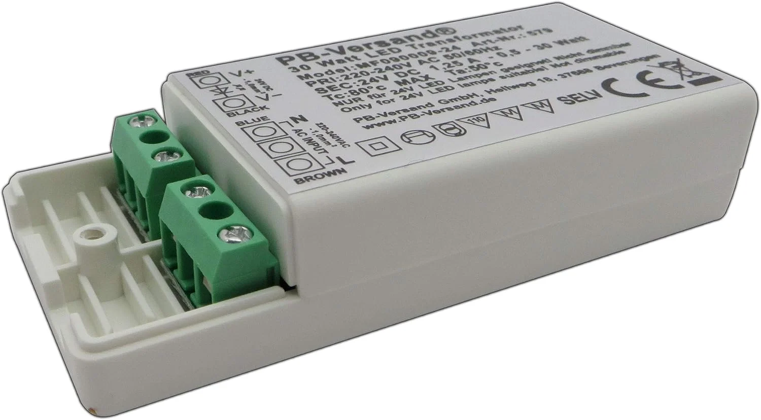 ترانسفورماتور مینی لامپ LED PB-Versand، 24 ولت DC، 30 وات (H20mm)، منبع تغذیه DC، درایور ترانسفورماتور