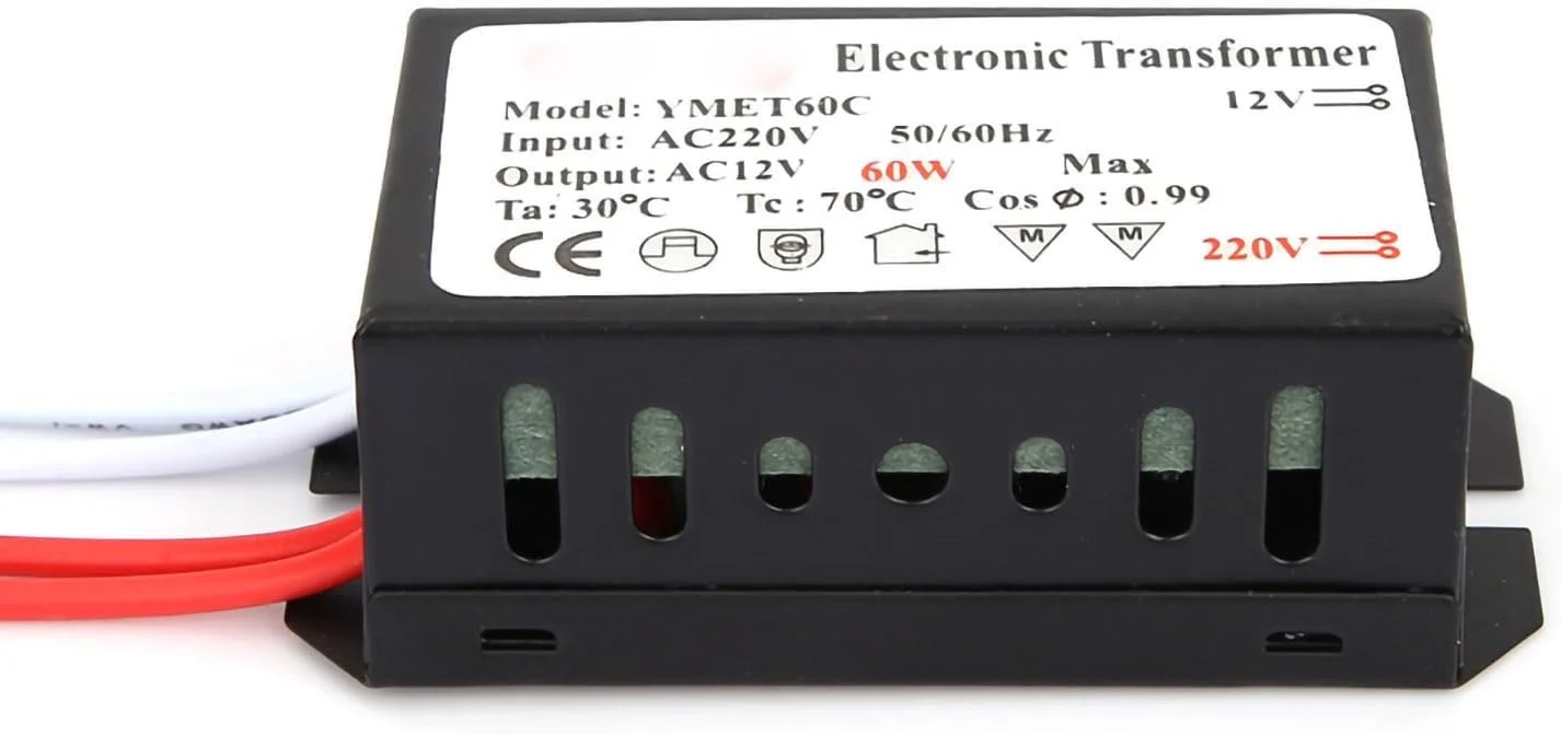 ترانسفورماتور الکترونیکی Eacam، 220 ولت به 12 ولت، توان کامل، خروجی پایدار، پشتیبانی از دیمر، اندازه جمع و جور، برای لامپ های هالوژن (60 وات)