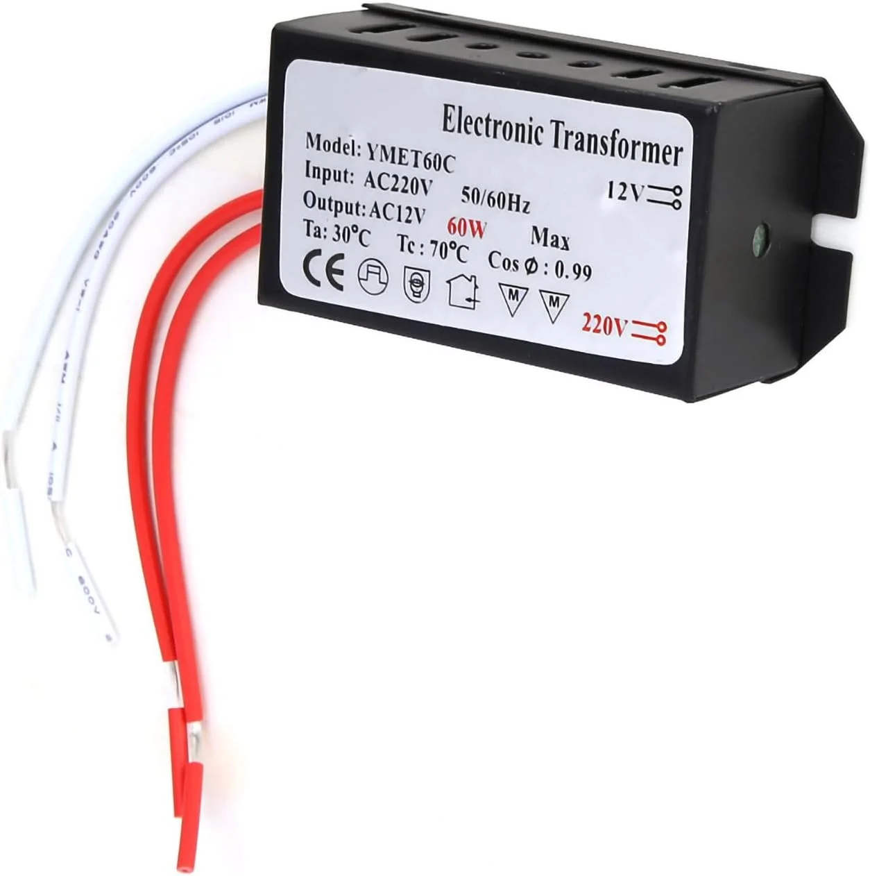 ترانسفورماتور الکترونیکی Eacam، 220 ولت به 12 ولت، توان کامل، خروجی پایدار، پشتیبانی از دیمر، اندازه جمع و جور، برای لامپ های هالوژن (60 وات)