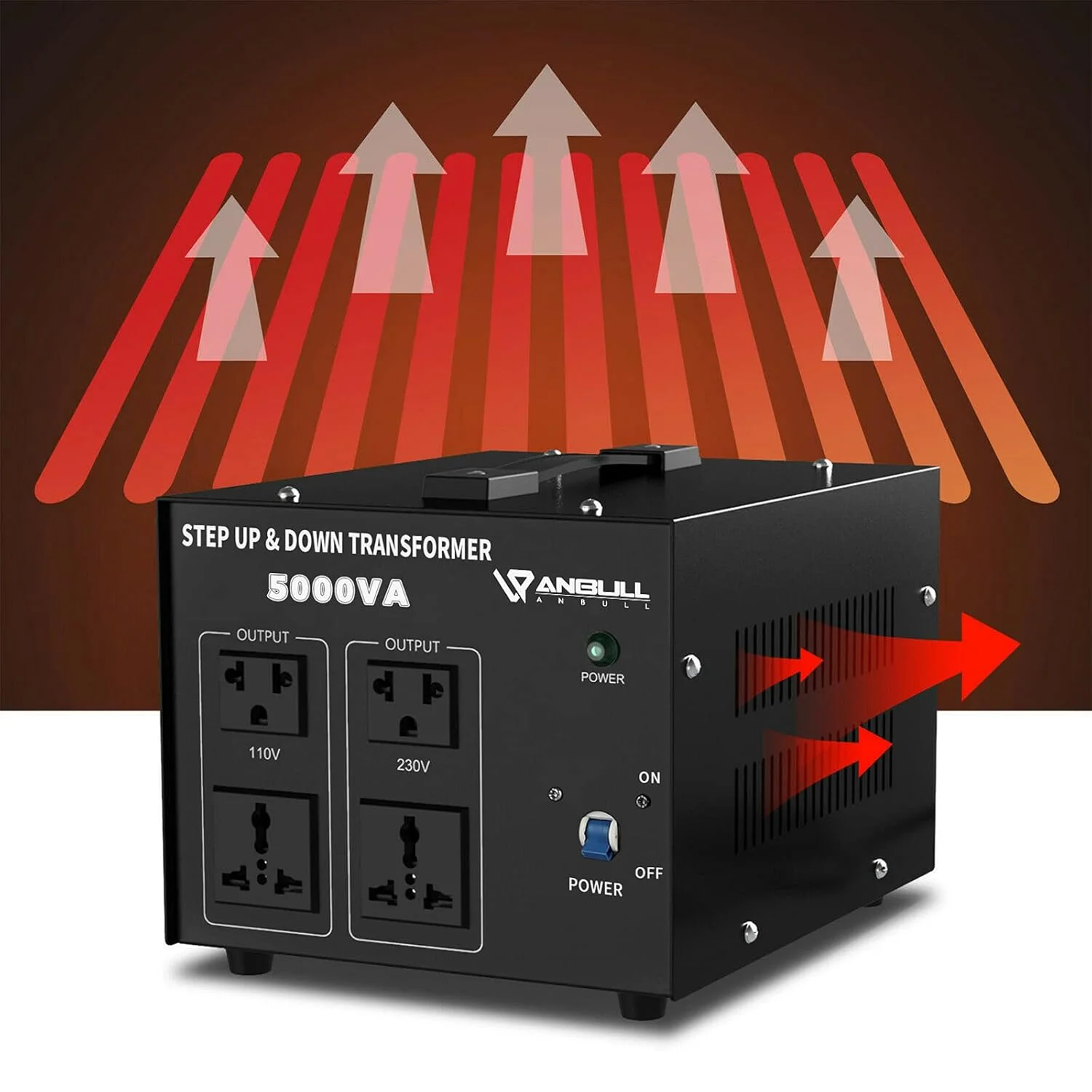 ترانسفورماتور ولتاژ 5000 واتی Anbull، مبدل برق AC 110V/120V/220V/240V - افزاینده/کاهنده سنگین، دارای گواهینامه CE، 4 پریز AC، بدنه فلزی ترانسفورماتور ولتاژ 5000 واتی Anbull، مبدل برق AC 110V/120V/220V/240V - افزاینده/کاهنده سنگین، دارای گواهینامه CE، 4 پریز AC، بدنه فلزی