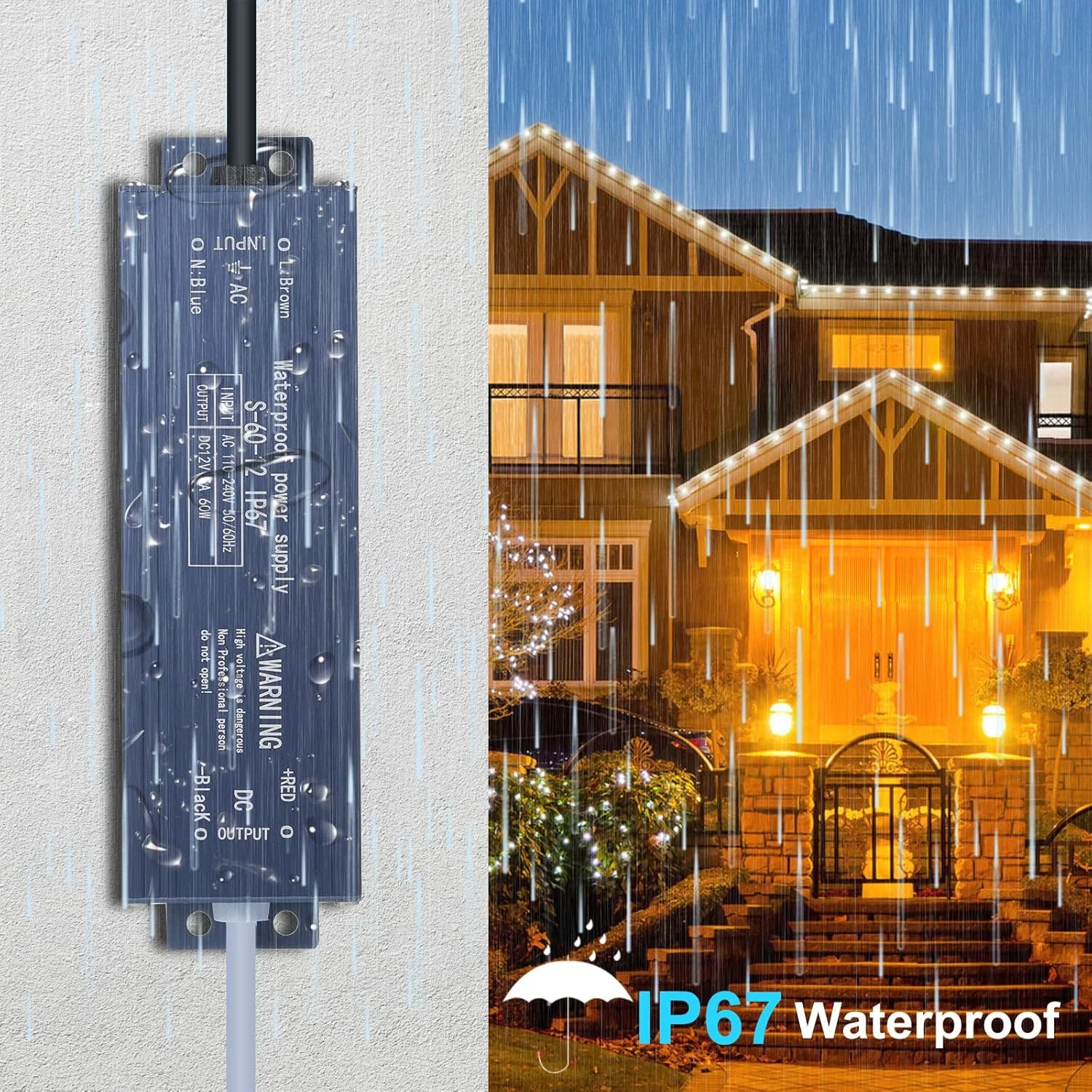 منبع تغذیه درایور LED ضد آب Irovami IP67 آداپتور ترانسفورماتور AC به خروجی ولتاژ ثابت 120 وات برای نوار نور LED تابلوی علامت جعبه نور در فضای باز