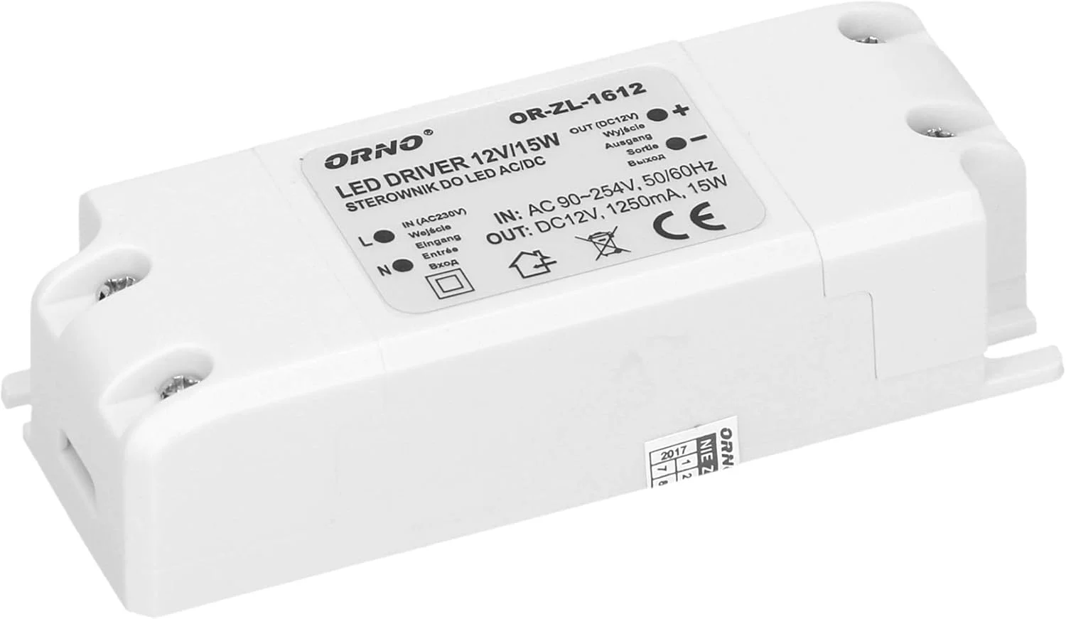 ترانسفورماتور LED اورنو 12 ولت (90 ولت - 254 ولت به 12 ولت) برای لامپ LED G4 MR11 MR16 GU5.3 یا درایور نوار نور (6 وات - 50 وات)، IP20