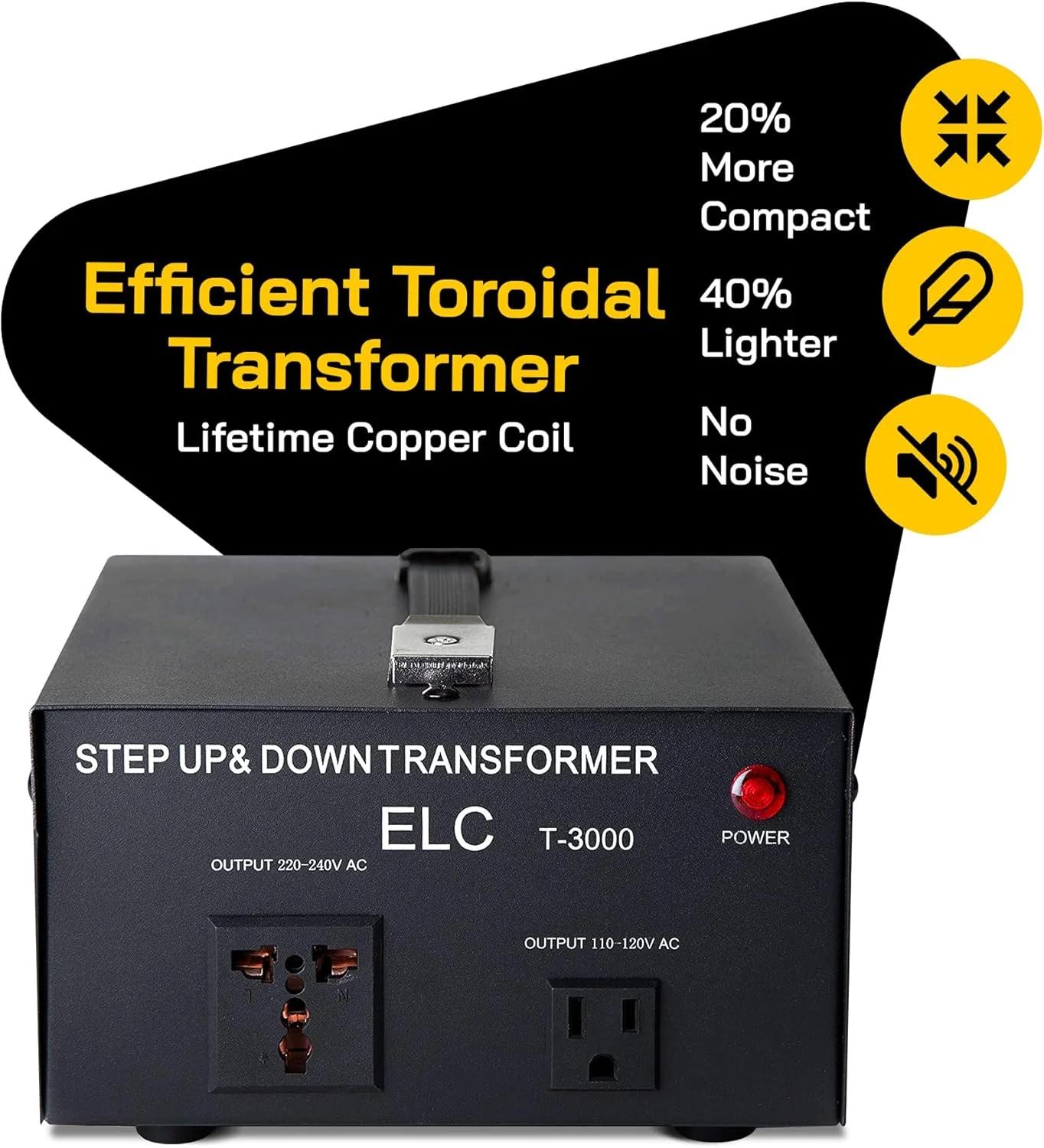 مبدل ولتاژ 3000+ وات سری ELC T - افزاینده/کاهنده - مبدل برق 110 ولت به 220 ولت / 220 ولت به 110 ولت - محافظت از مدار، دارای گواهی CE [3 سال گارانتی]