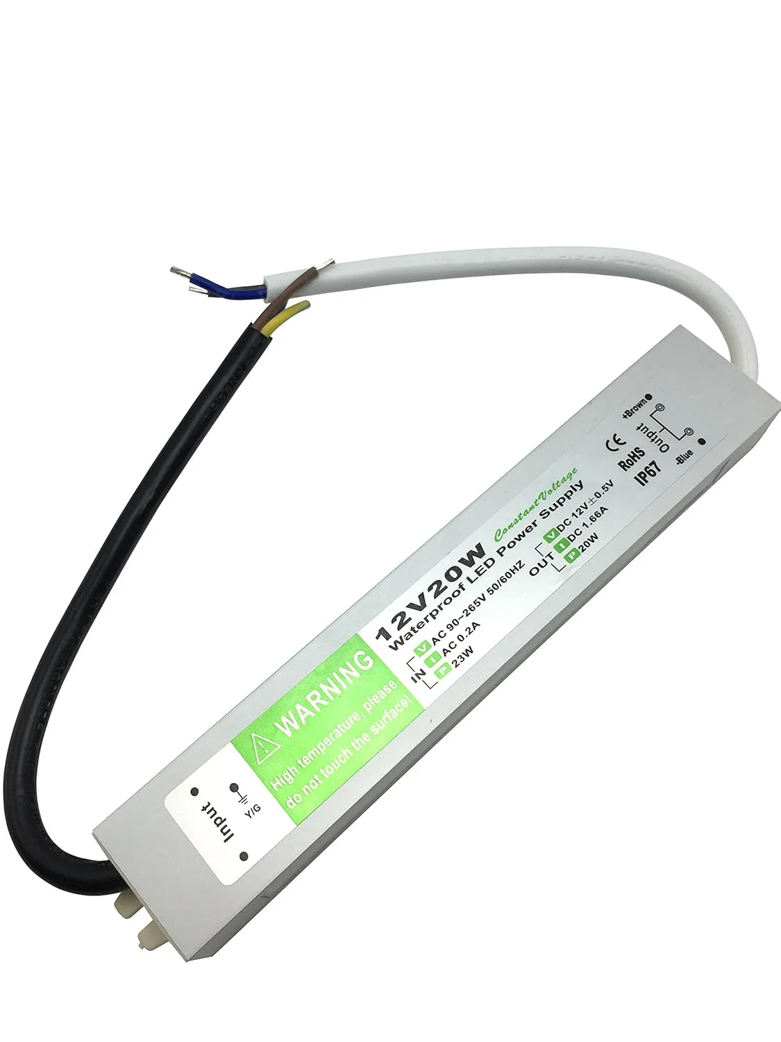 منبع تغذیه LED ضد آب Pearlight 12V 20W IP67، ترانسفورماتور آلیاژ آلومینیوم AC90-265 به خروجی 12 ولت DC
